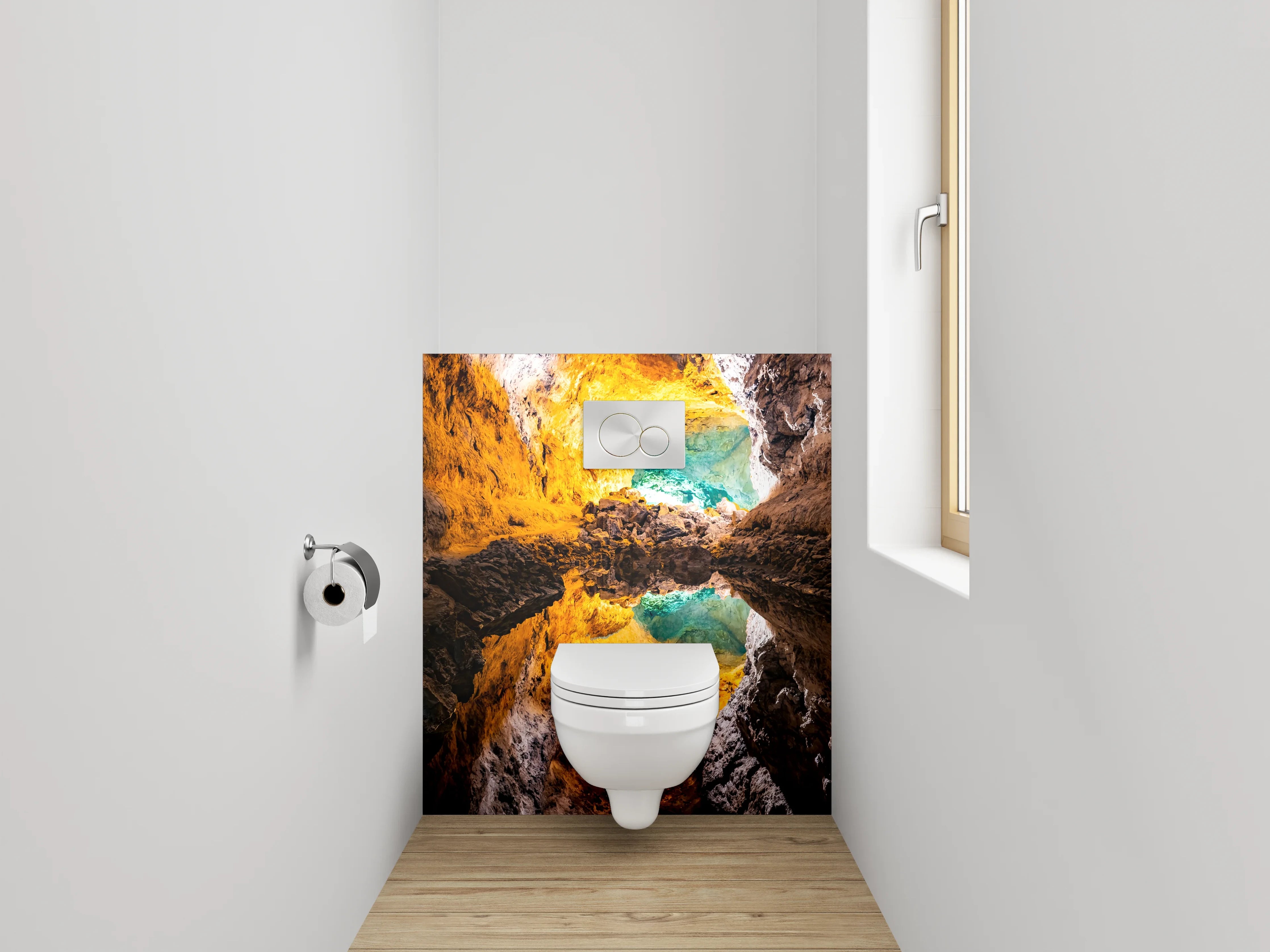 WC-Rückwand - Mystische Lavahöhle mit Spiegelung