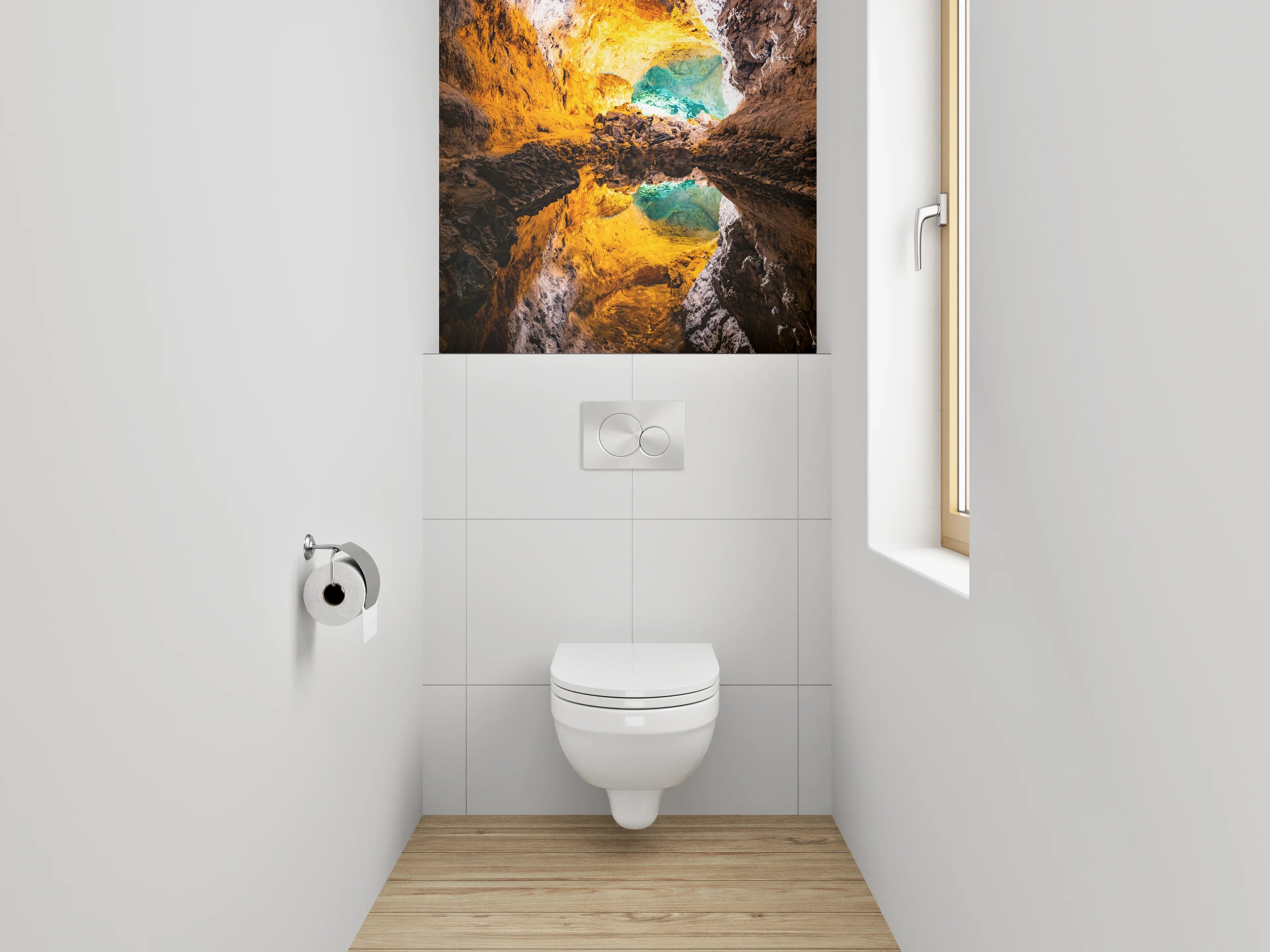 WC-Rückwand - Mystische Lavahöhle mit Spiegelung
