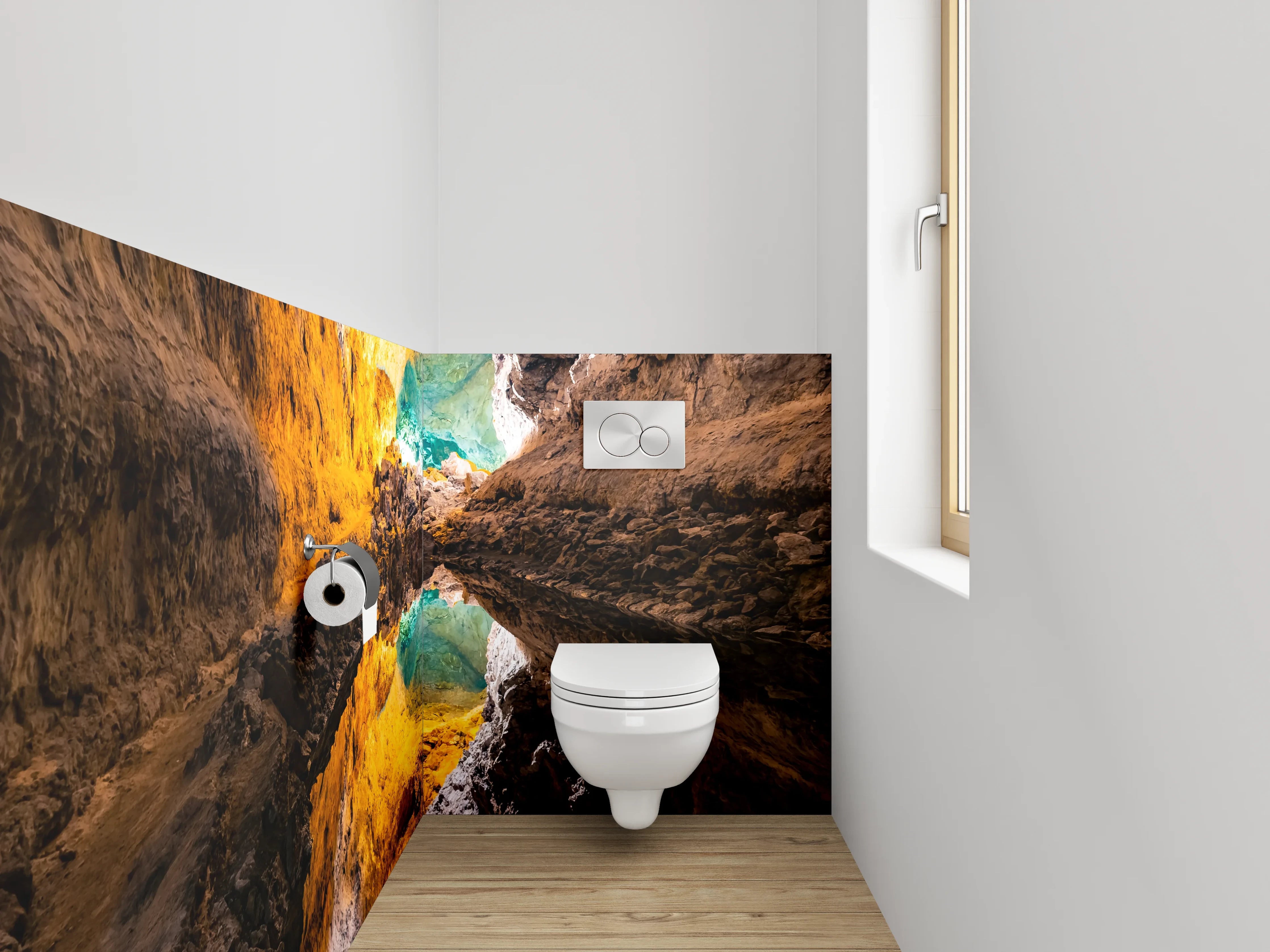 WC-Rückwand - Mystische Lavahöhle mit Spiegelung