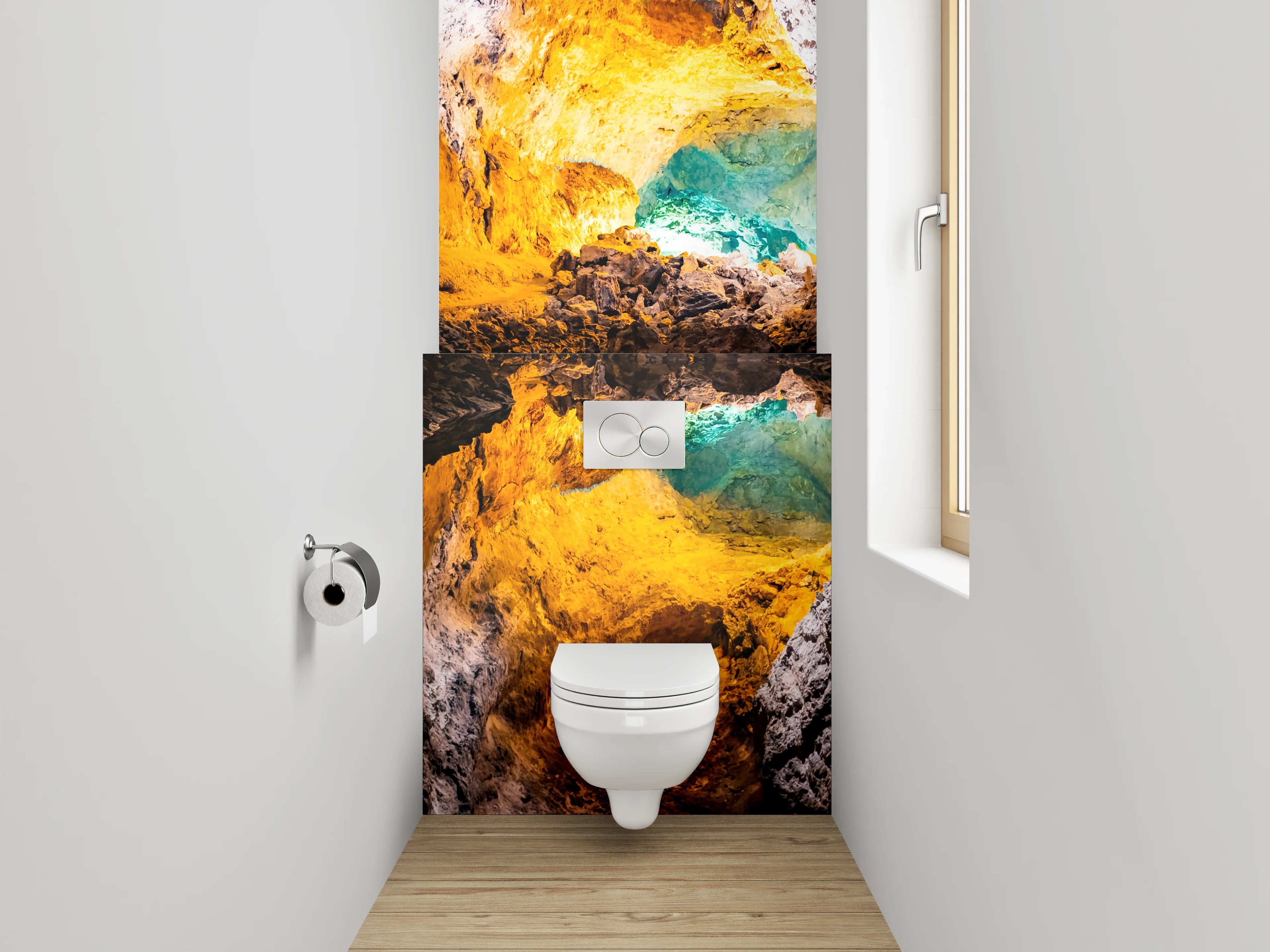 WC-Rückwand - Mystische Lavahöhle mit Spiegelung