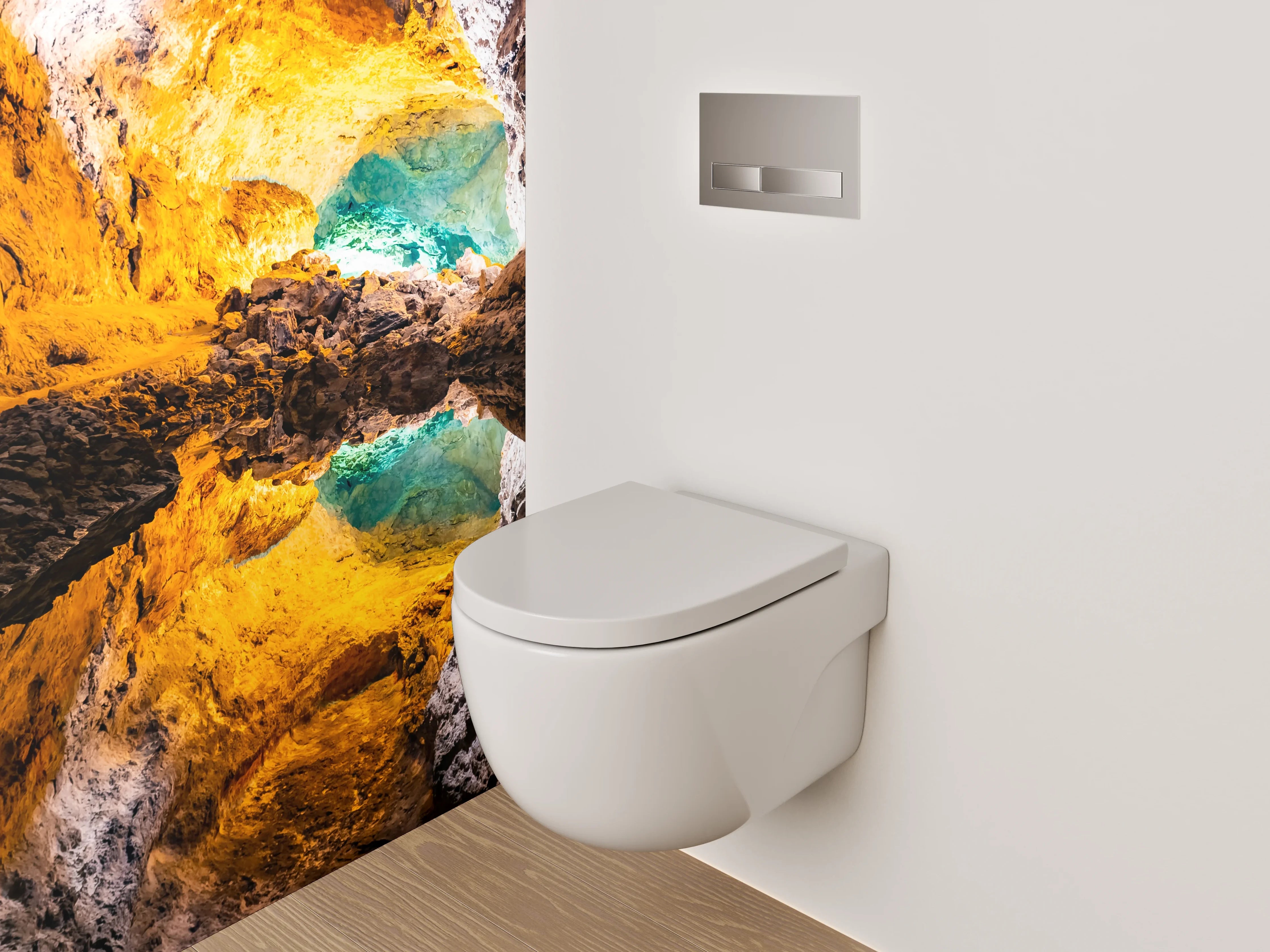 WC-Rückwand - Mystische Lavahöhle mit Spiegelung