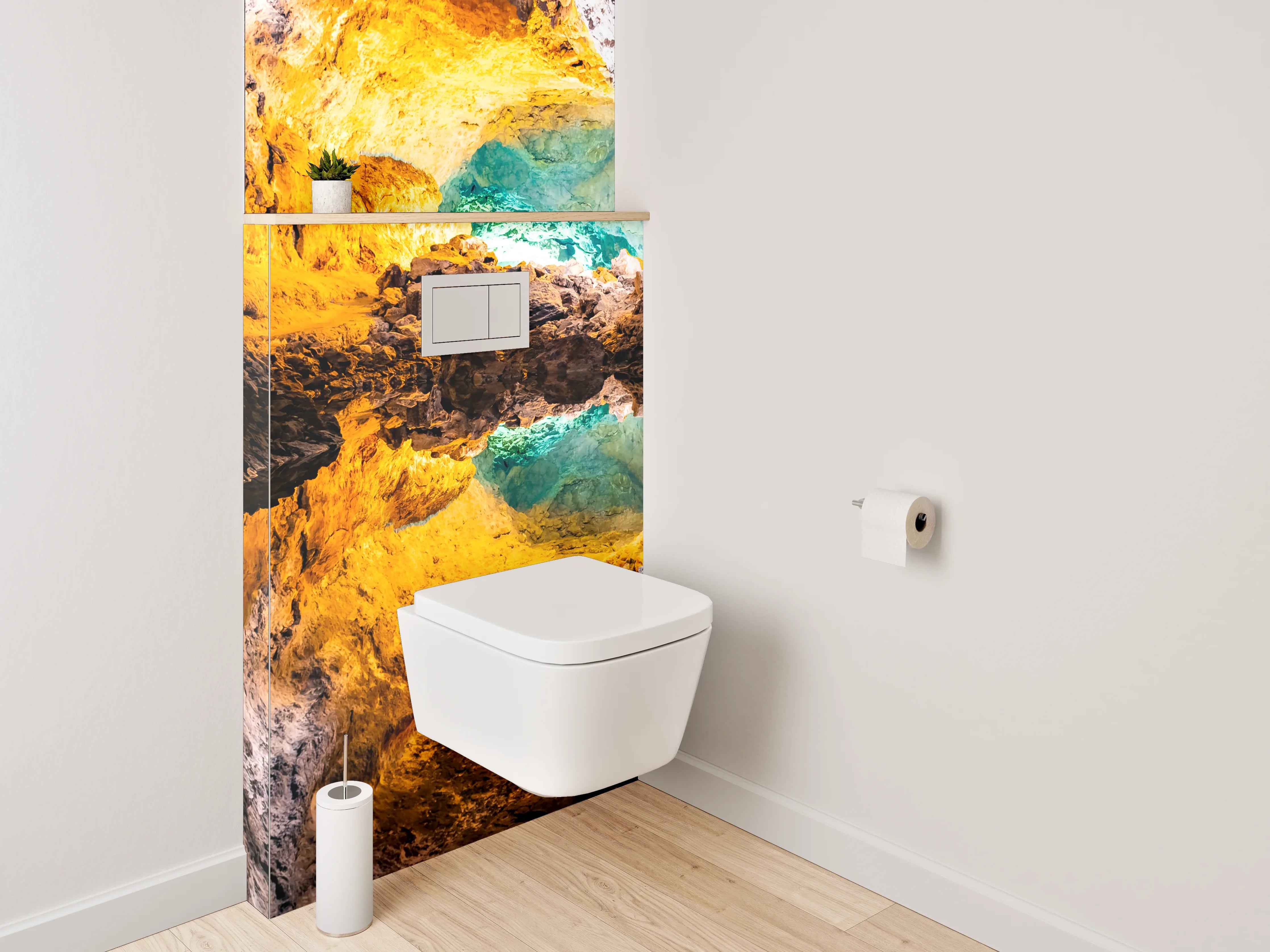 WC-Rückwand - Mystische Lavahöhle mit Spiegelung
