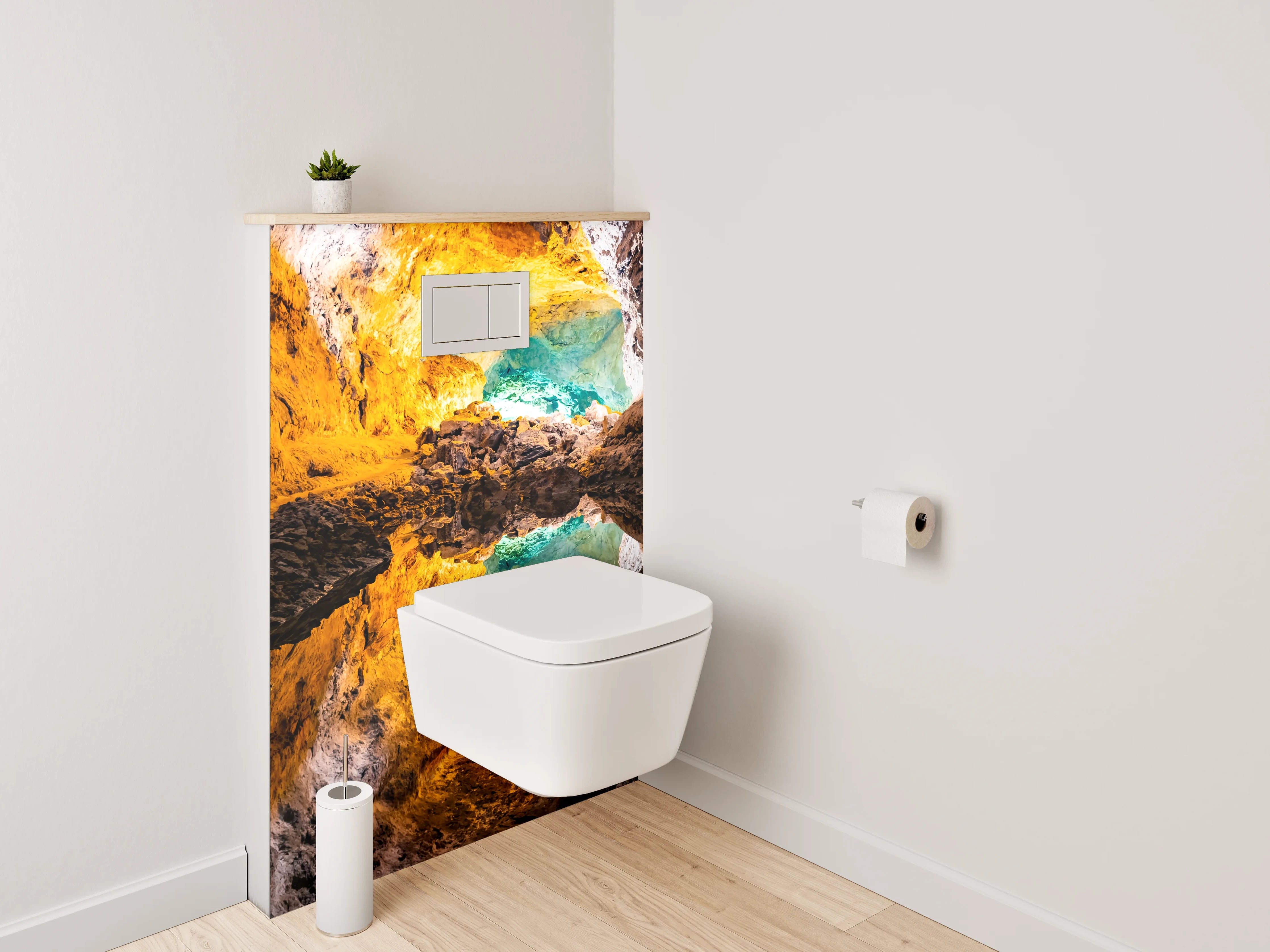 WC-Rückwand - Mystische Lavahöhle mit Spiegelung