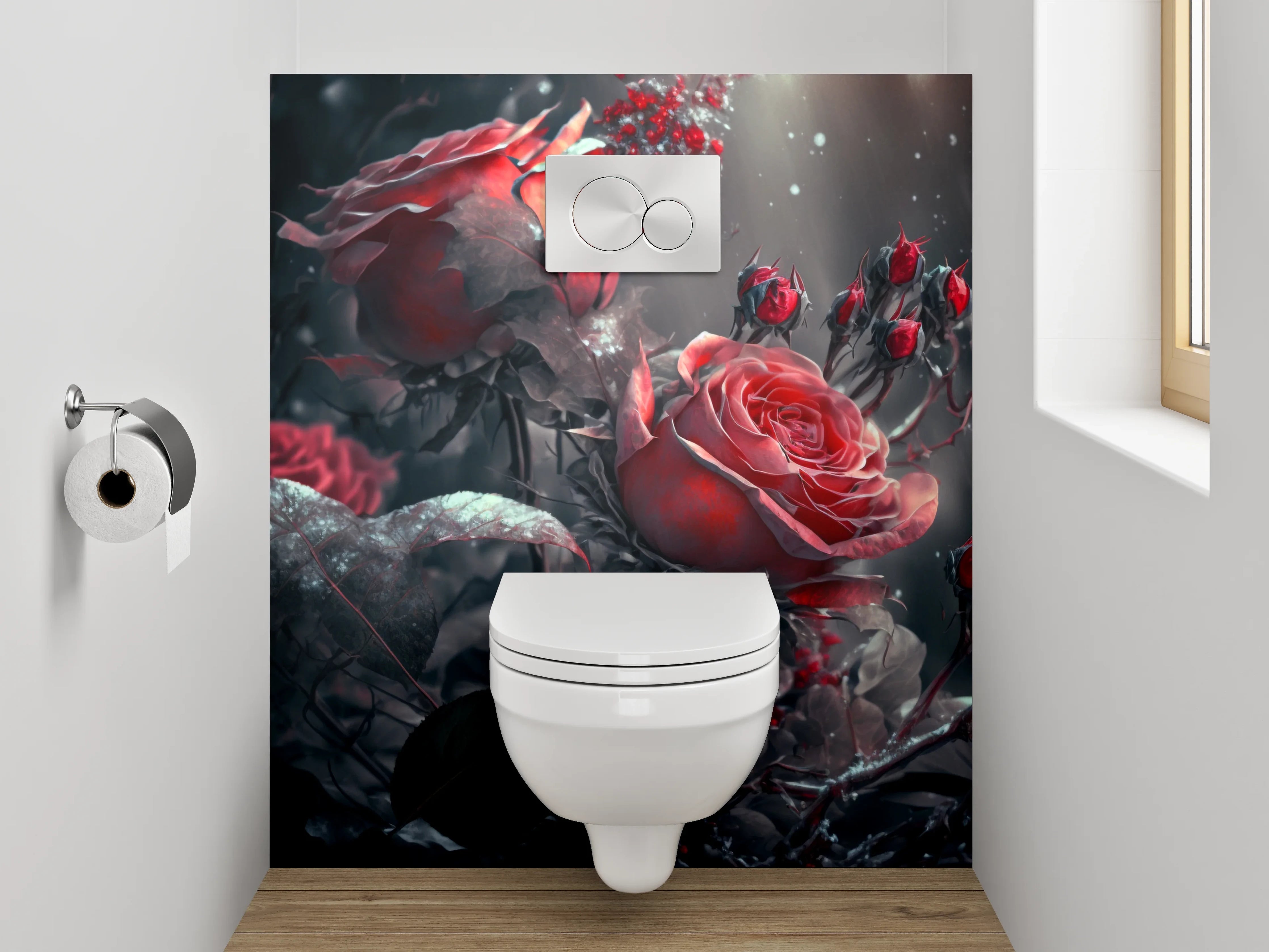 WC-Rückwand - Mystische Rosen im sanften Licht