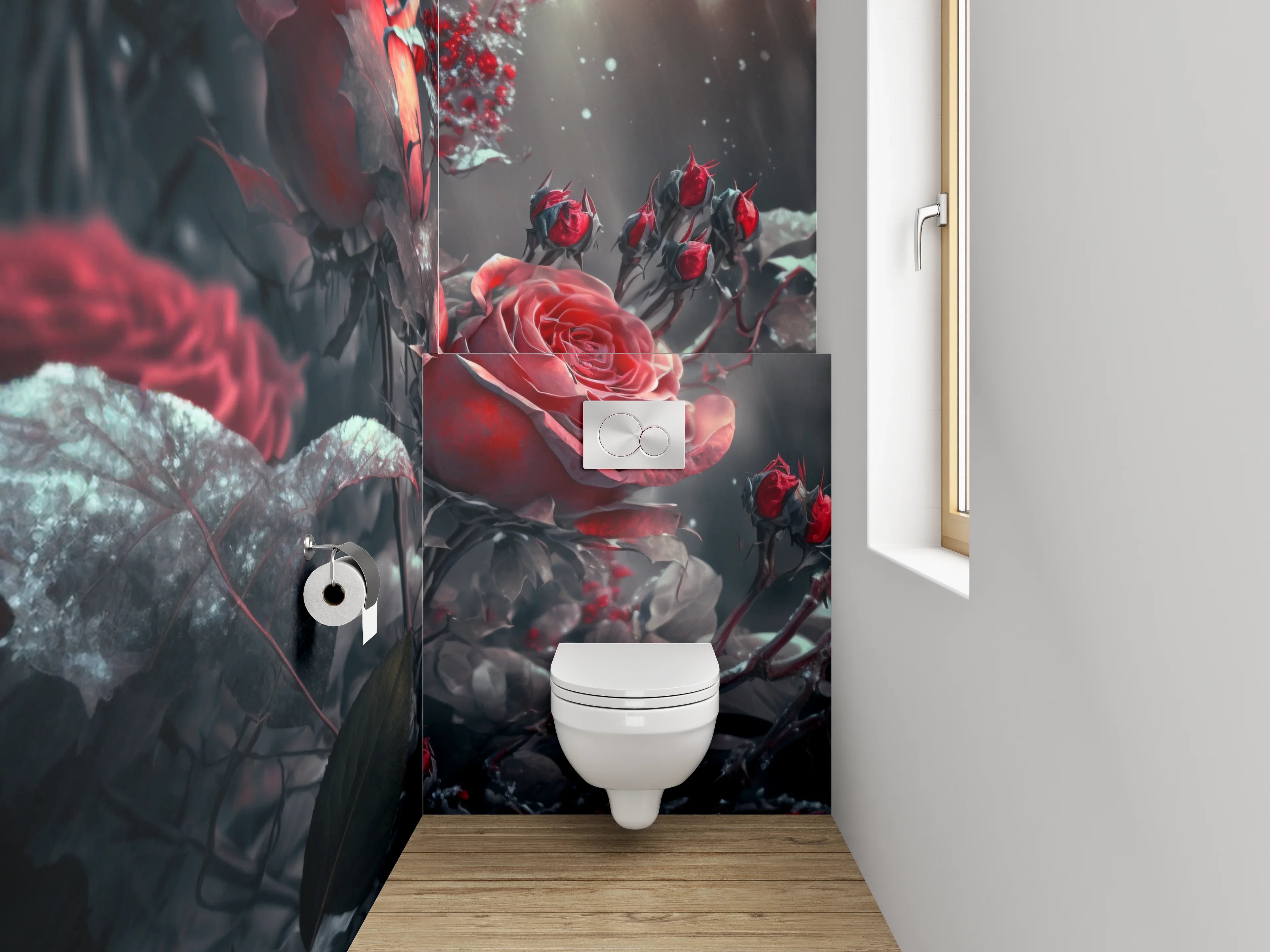 WC-Rückwand - Mystische Rosen im sanften Licht