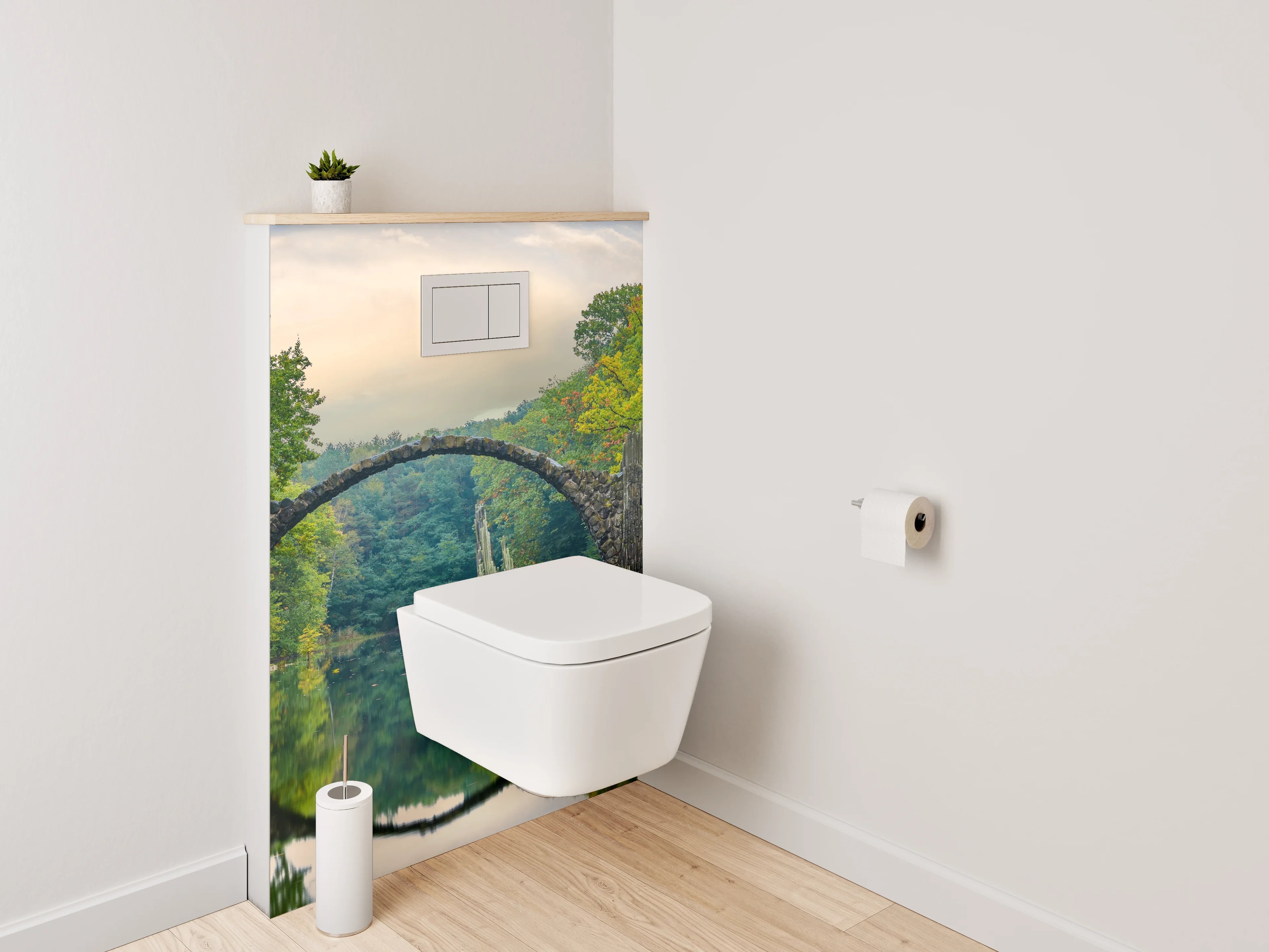 WC-Rückwand - Mystische Steinbrücke im Grünen
