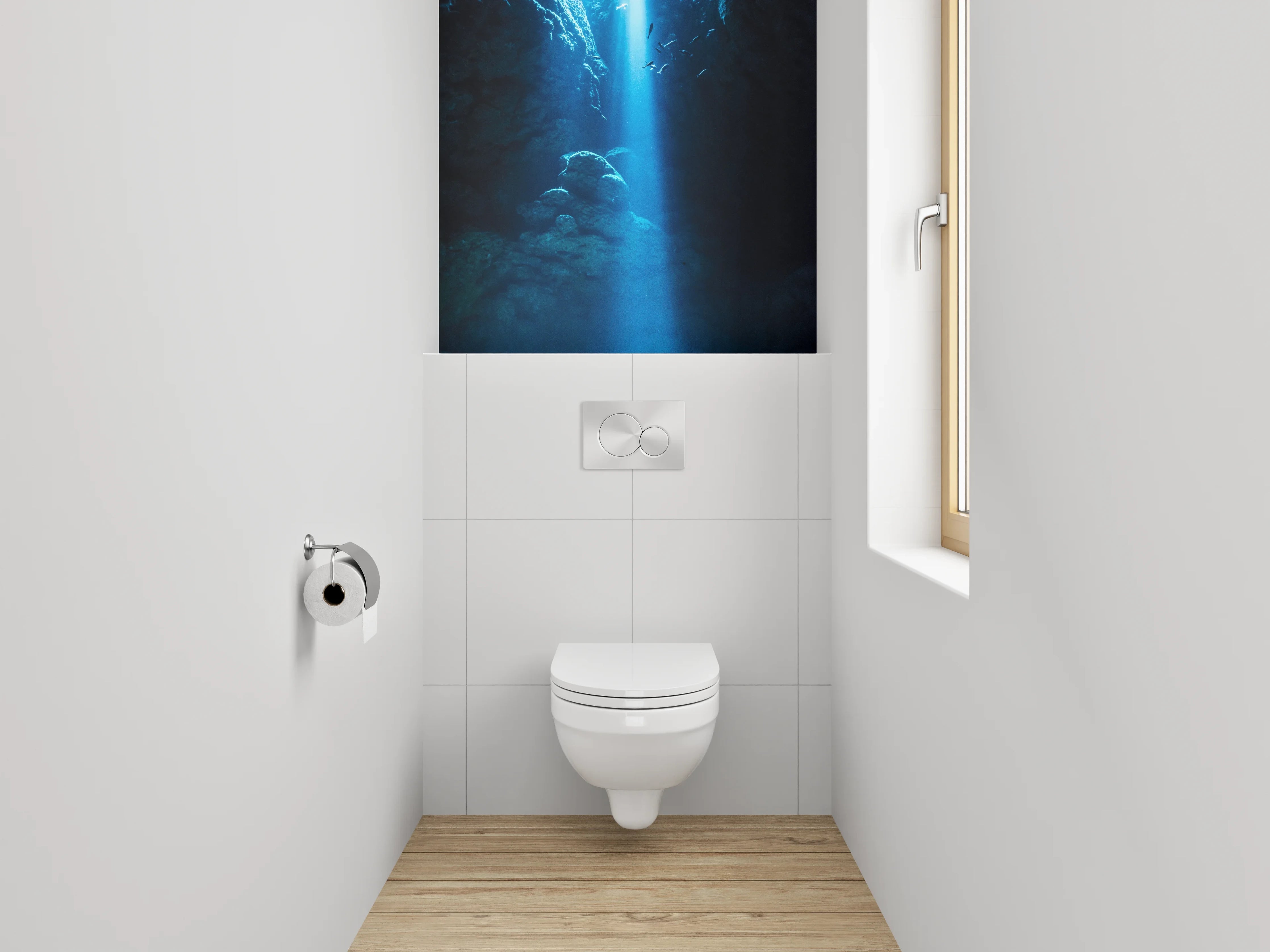 WC-Rückwand - Mystische Unterwasserhöhle Lichtstrahl