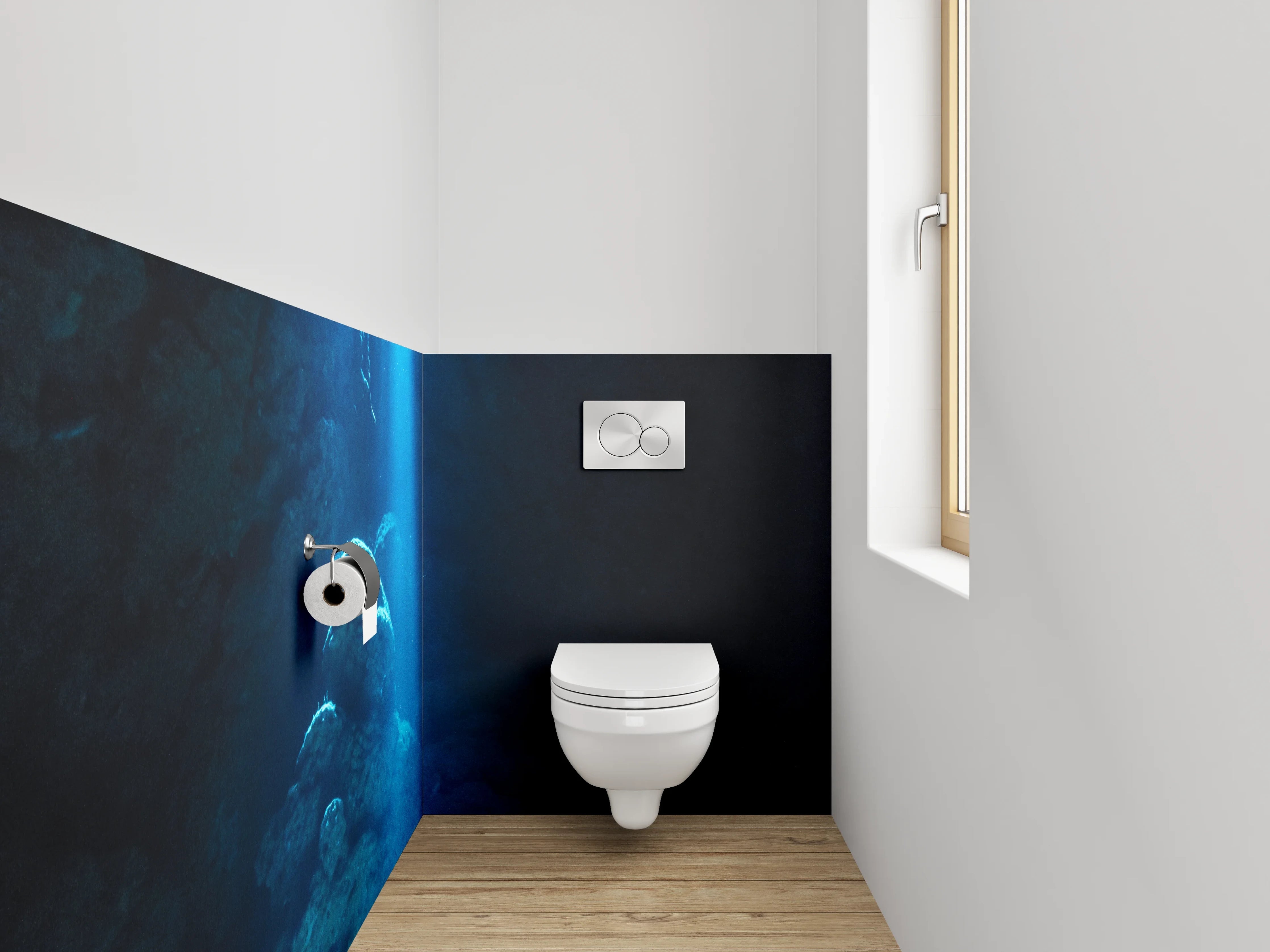 WC-Rückwand - Mystische Unterwasserhöhle Lichtstrahl