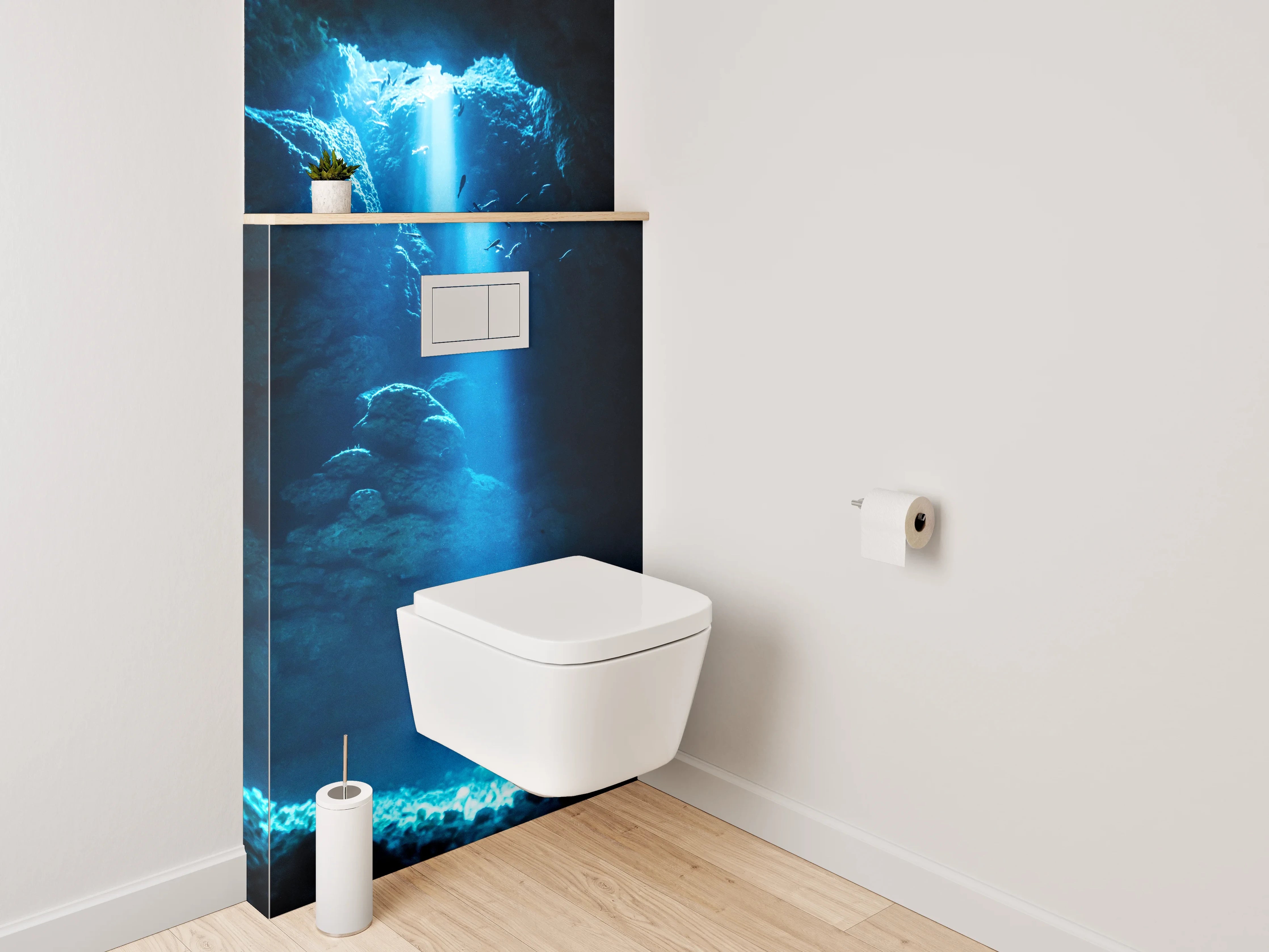 WC-Rückwand - Mystische Unterwasserhöhle Lichtstrahl