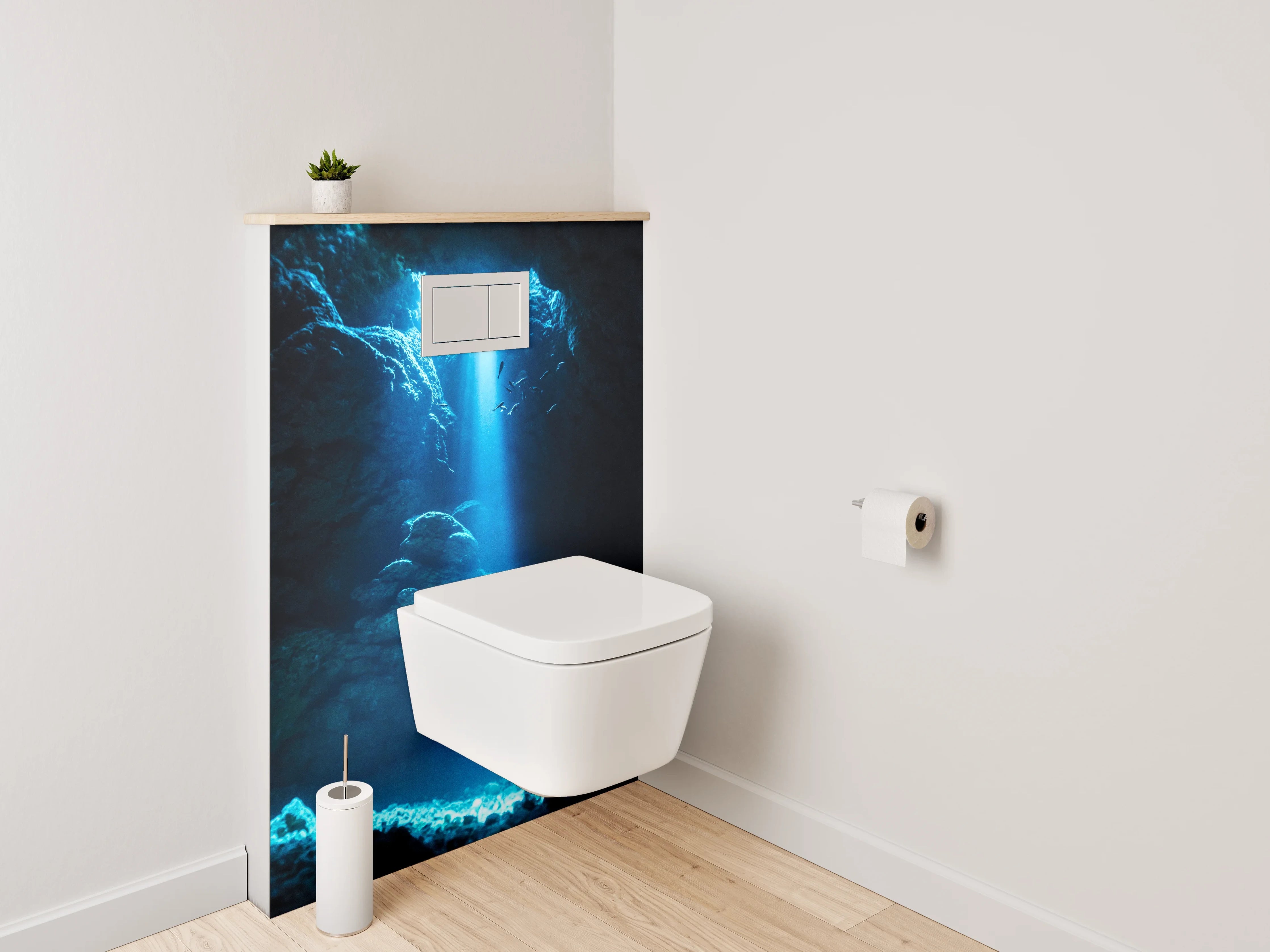 WC-Rückwand - Mystische Unterwasserhöhle Lichtstrahl