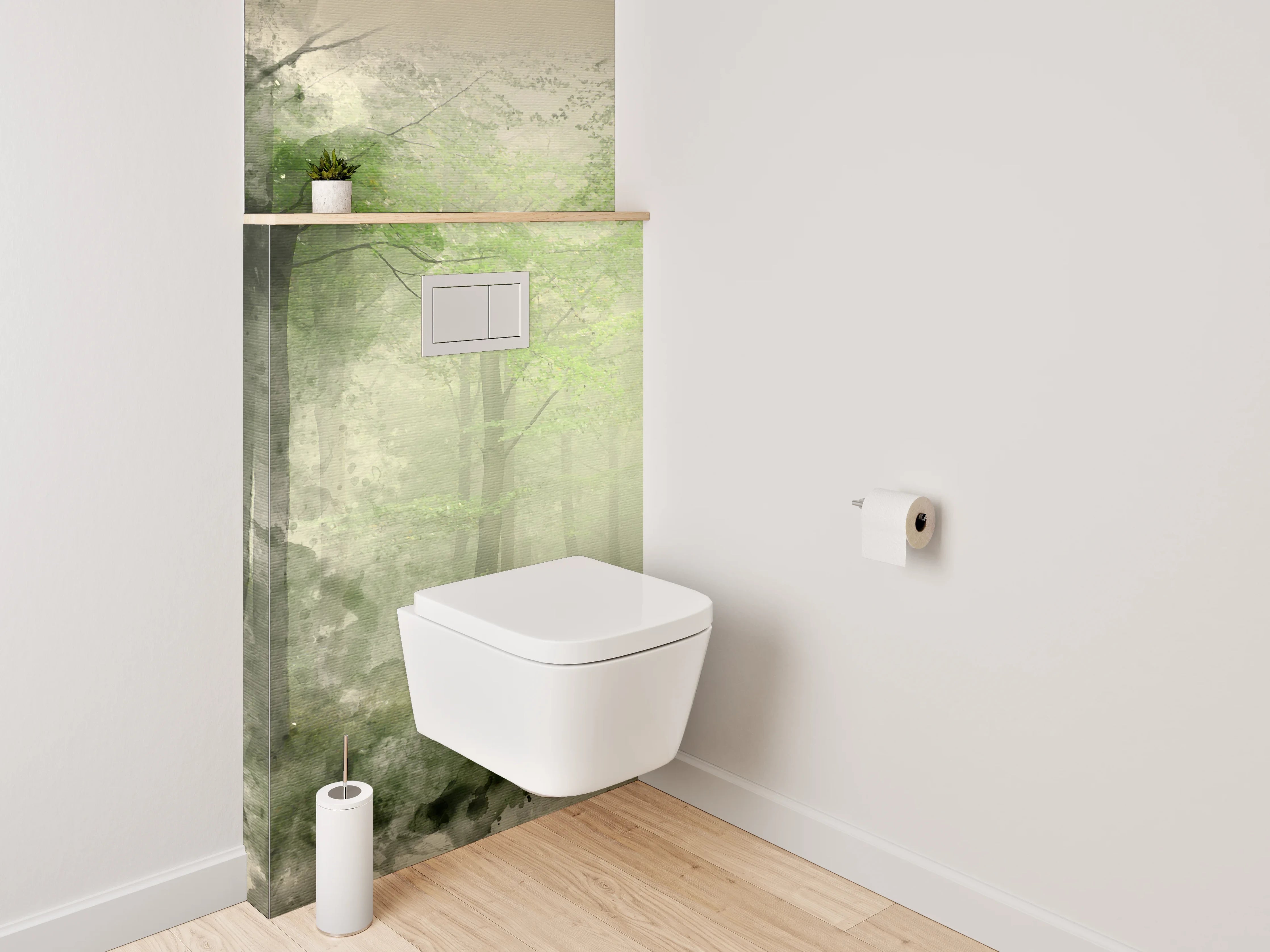 WC-Rückwand - Mystischer Aquarell-Wald Grün Grau