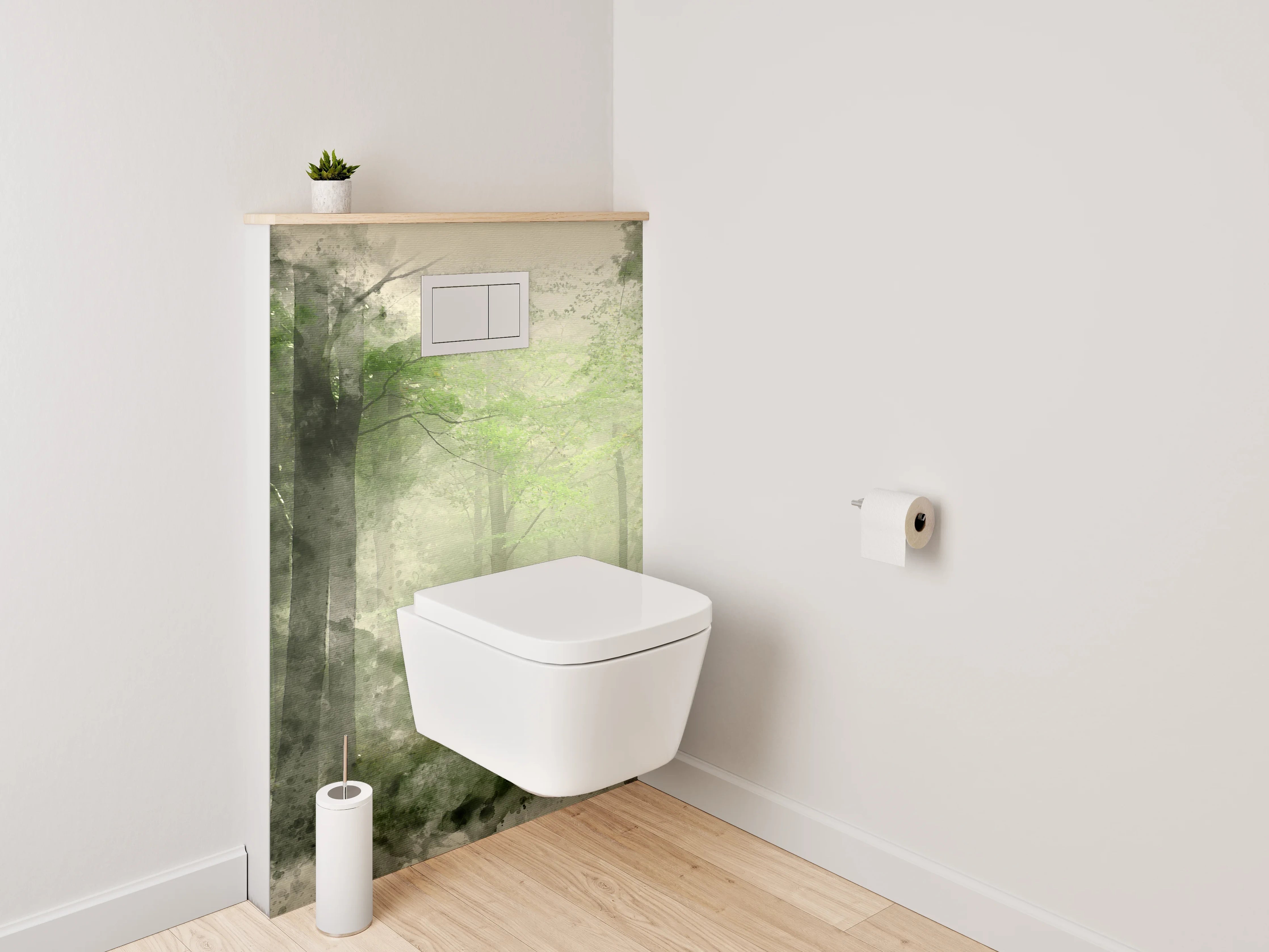 WC-Rückwand - Mystischer Aquarell-Wald Grün Grau