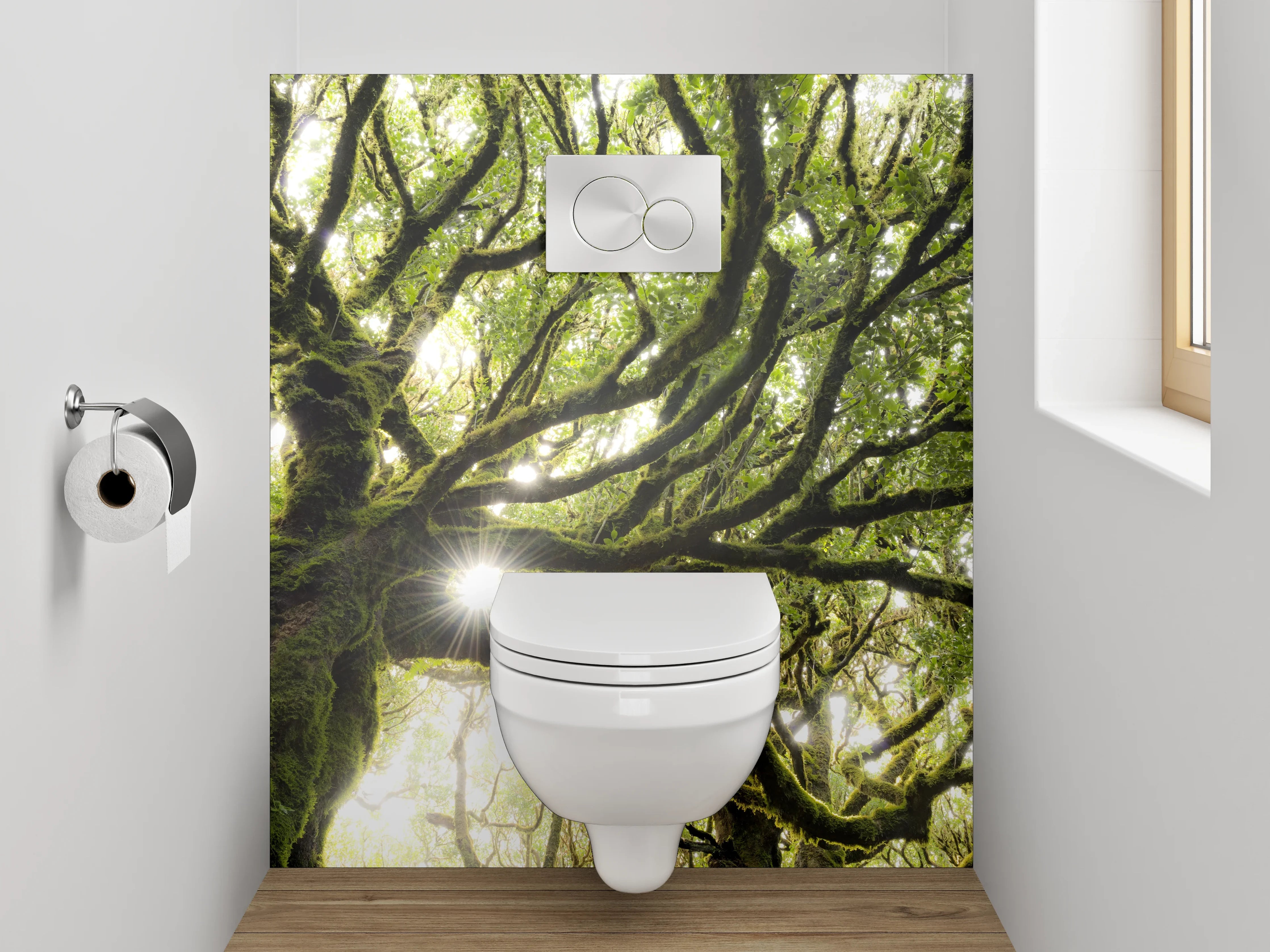 WC-Rückwand - Mystischer Baum im Sonnenlicht