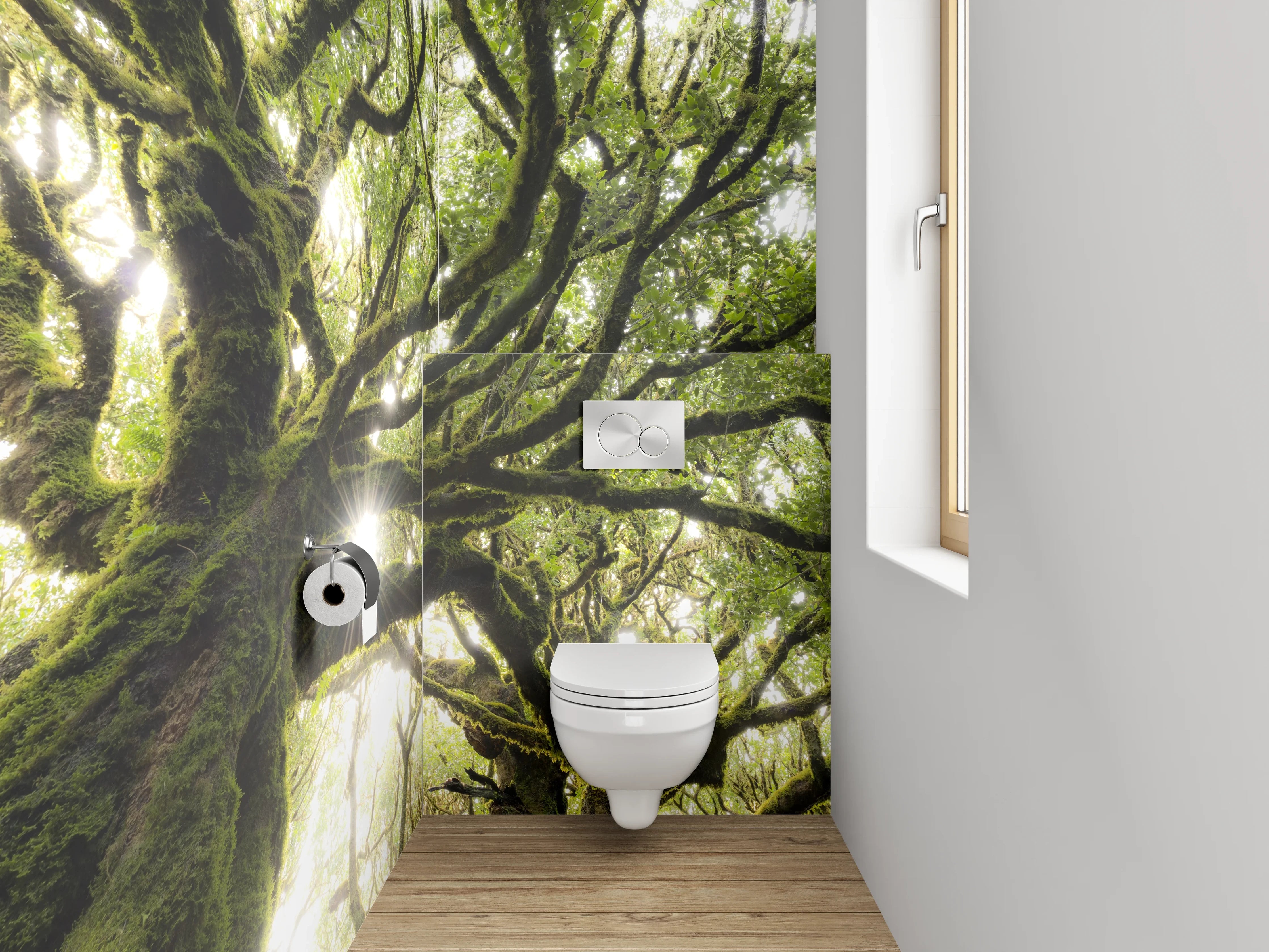 WC-Rückwand - Mystischer Baum im Sonnenlicht