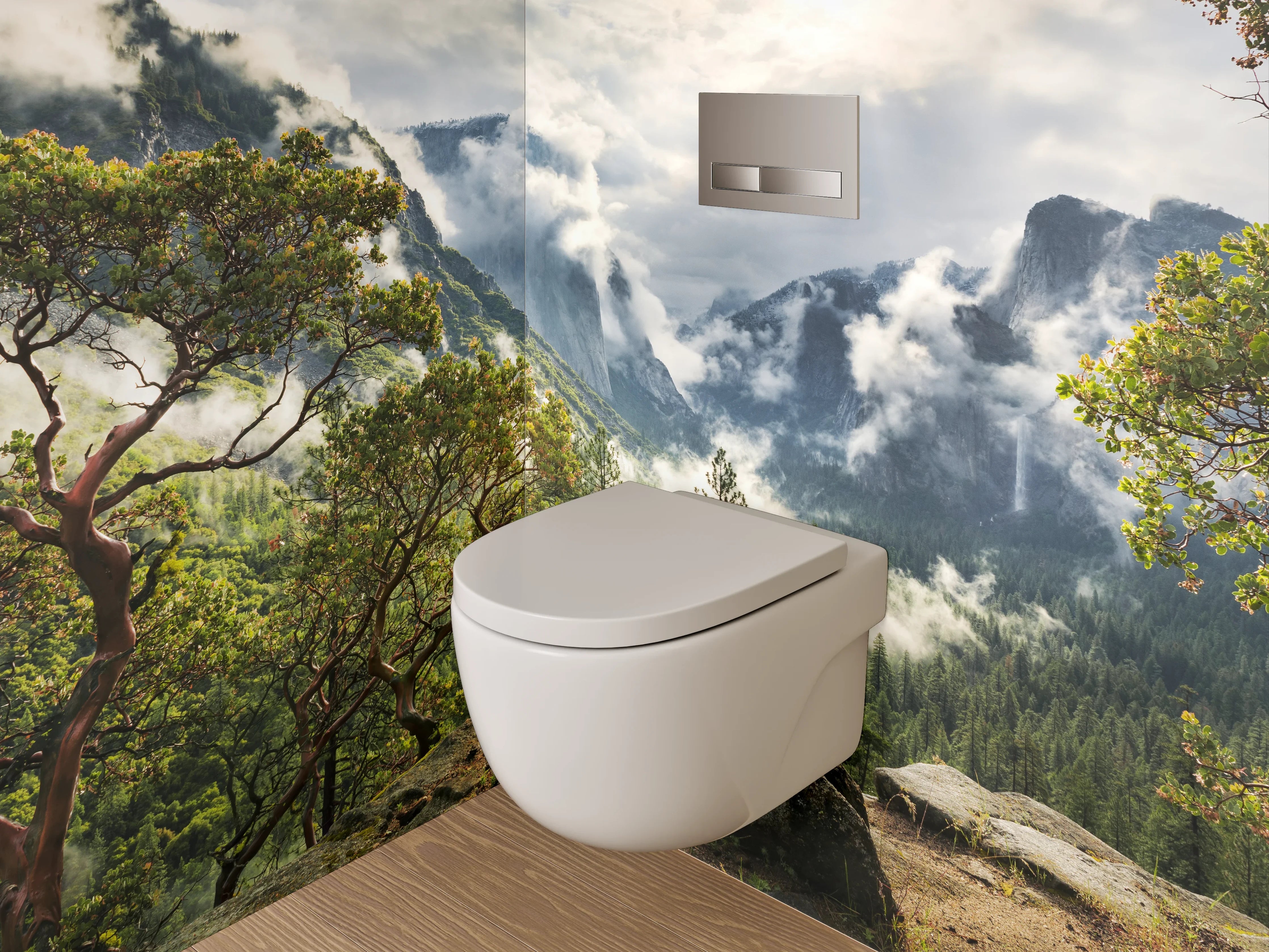 WC-Rückwand - Mystischer Bergblick Landschaft Naturmotiv
