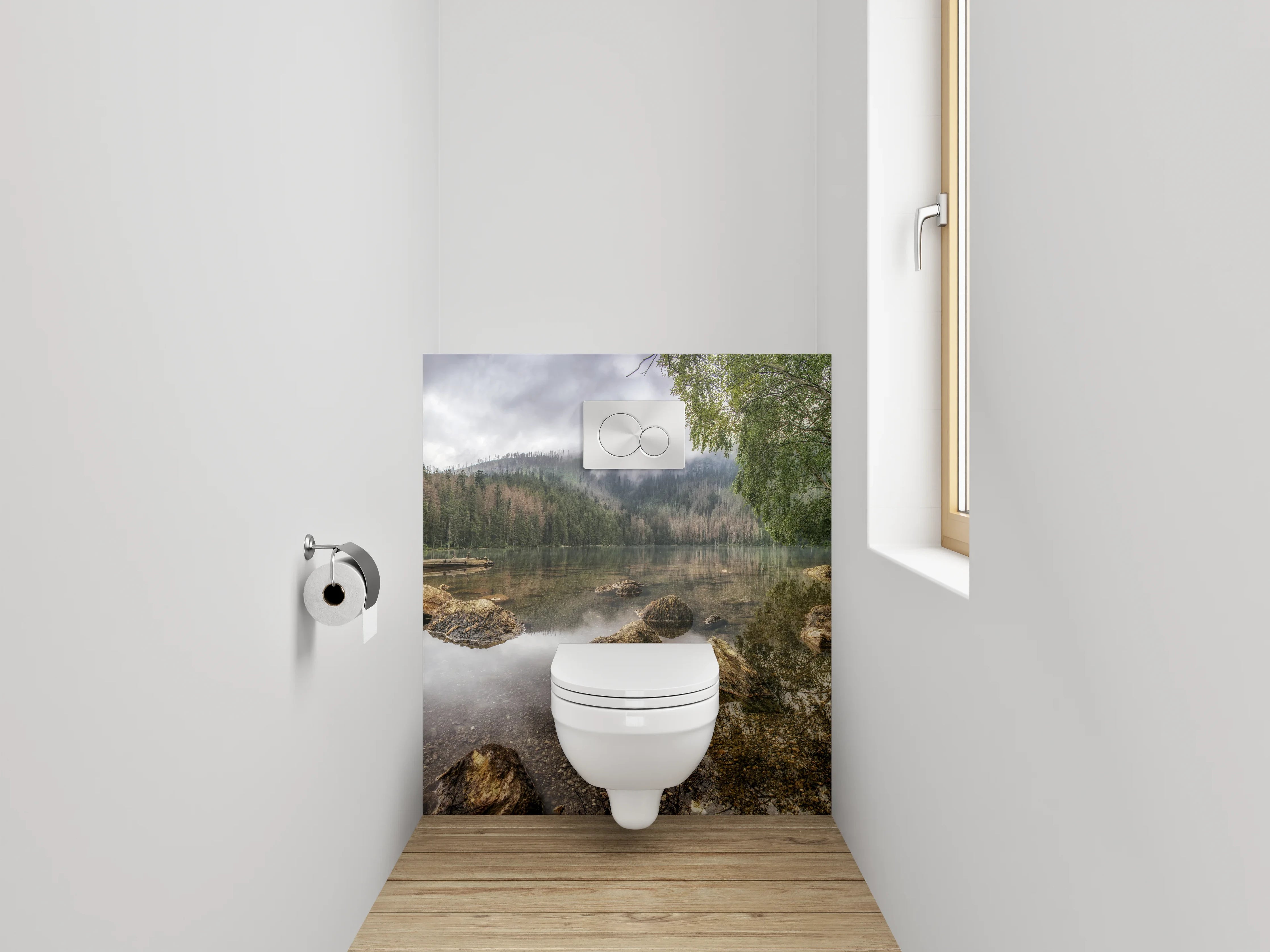 WC-Rückwand - Mystischer Bergsee im Morgennebel