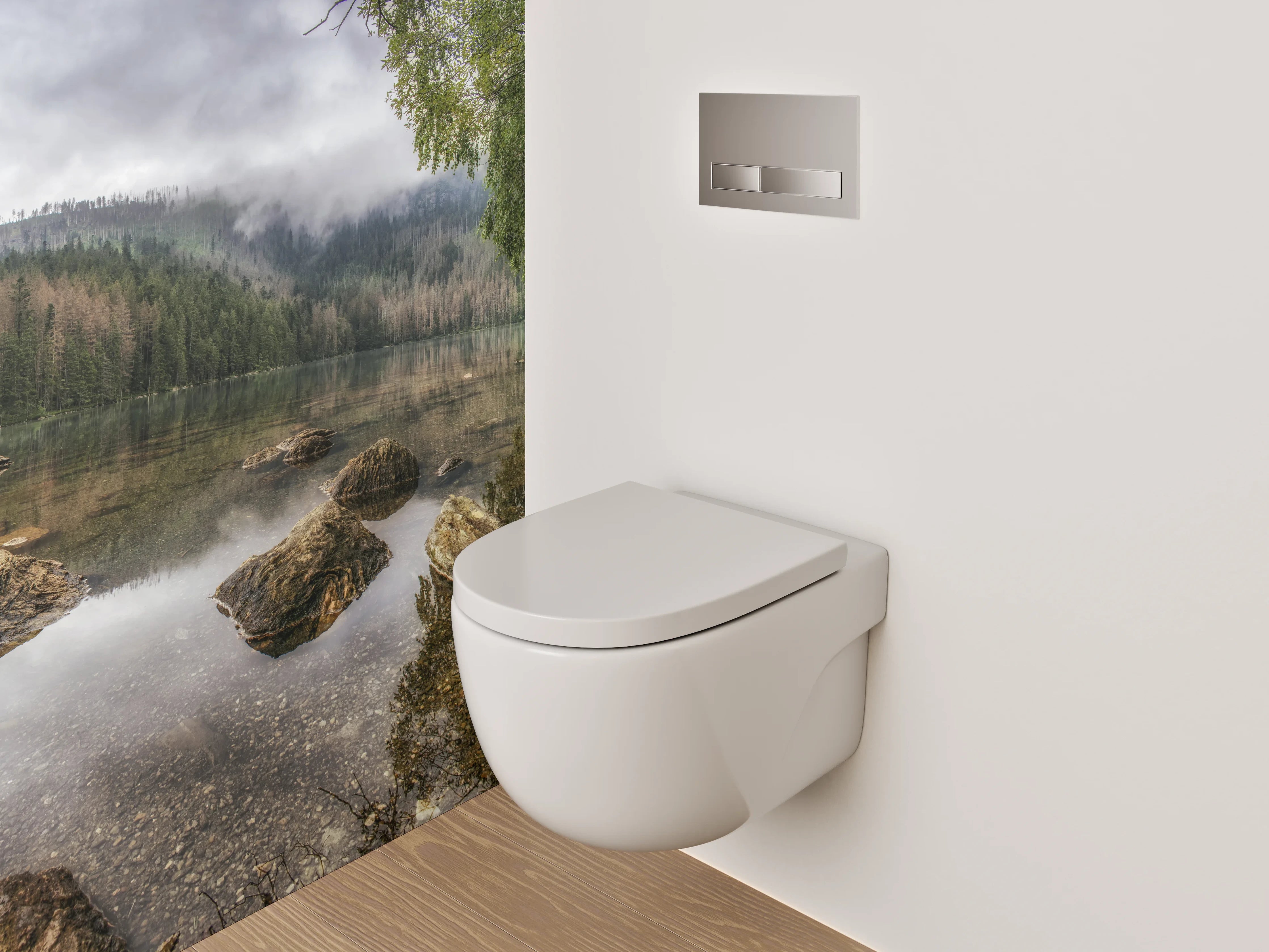 WC-Rückwand - Mystischer Bergsee im Morgennebel