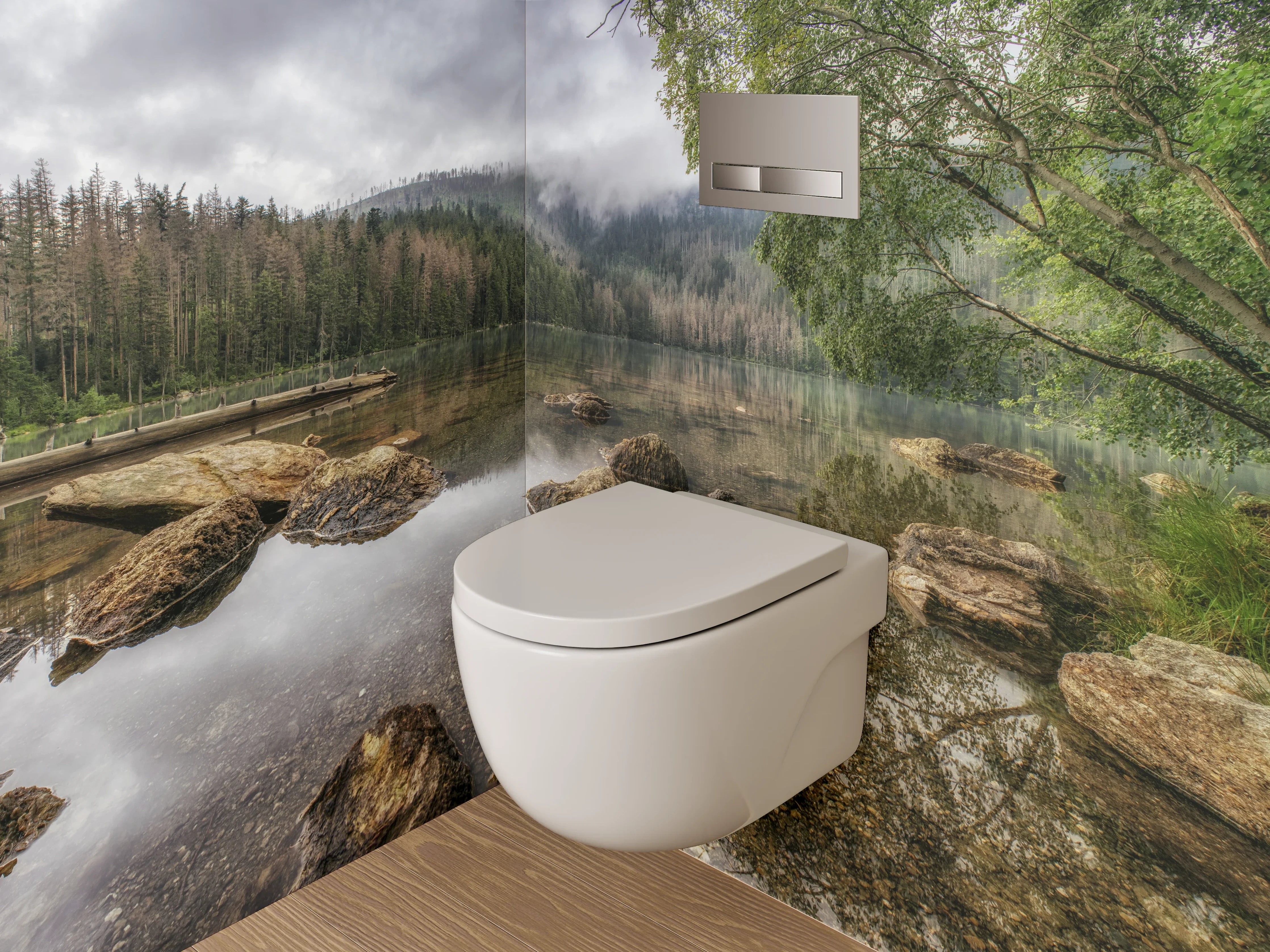 WC-Rückwand - Mystischer Bergsee im Morgennebel