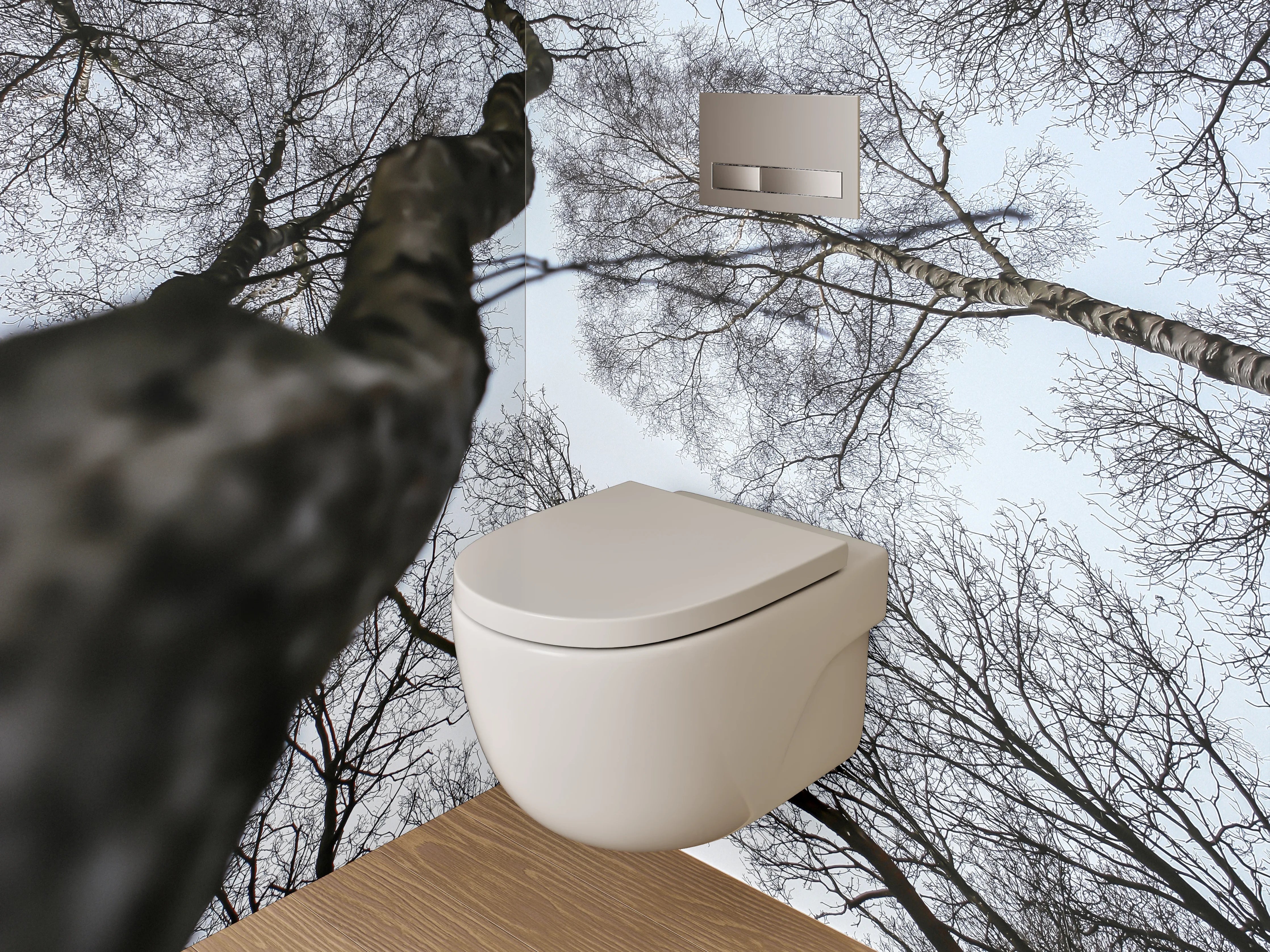 WC-Rückwand - Mystischer Blick in kahle Baumwipfel