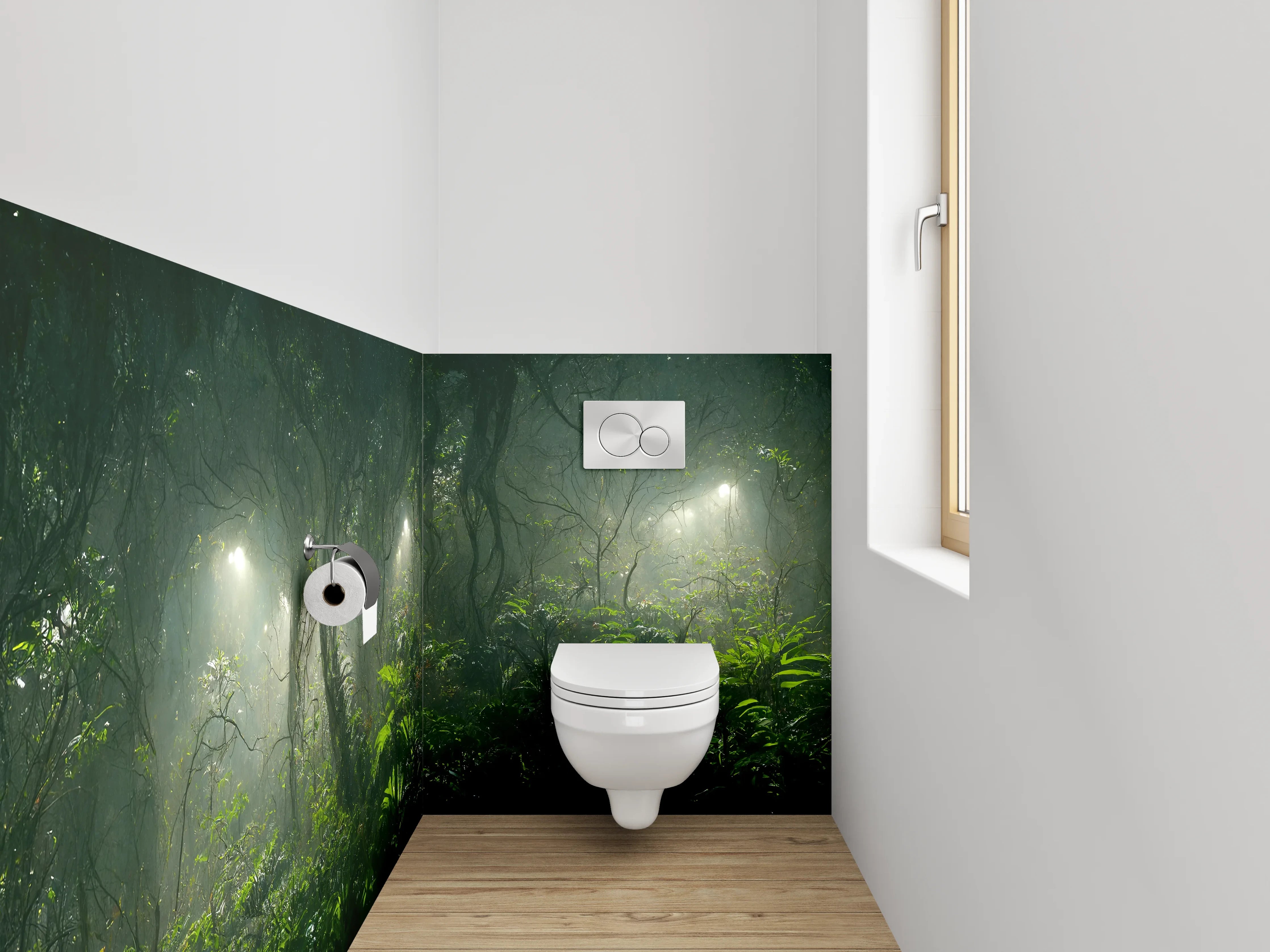 WC-Rückwand - Mystischer Dschungel im Morgenlicht