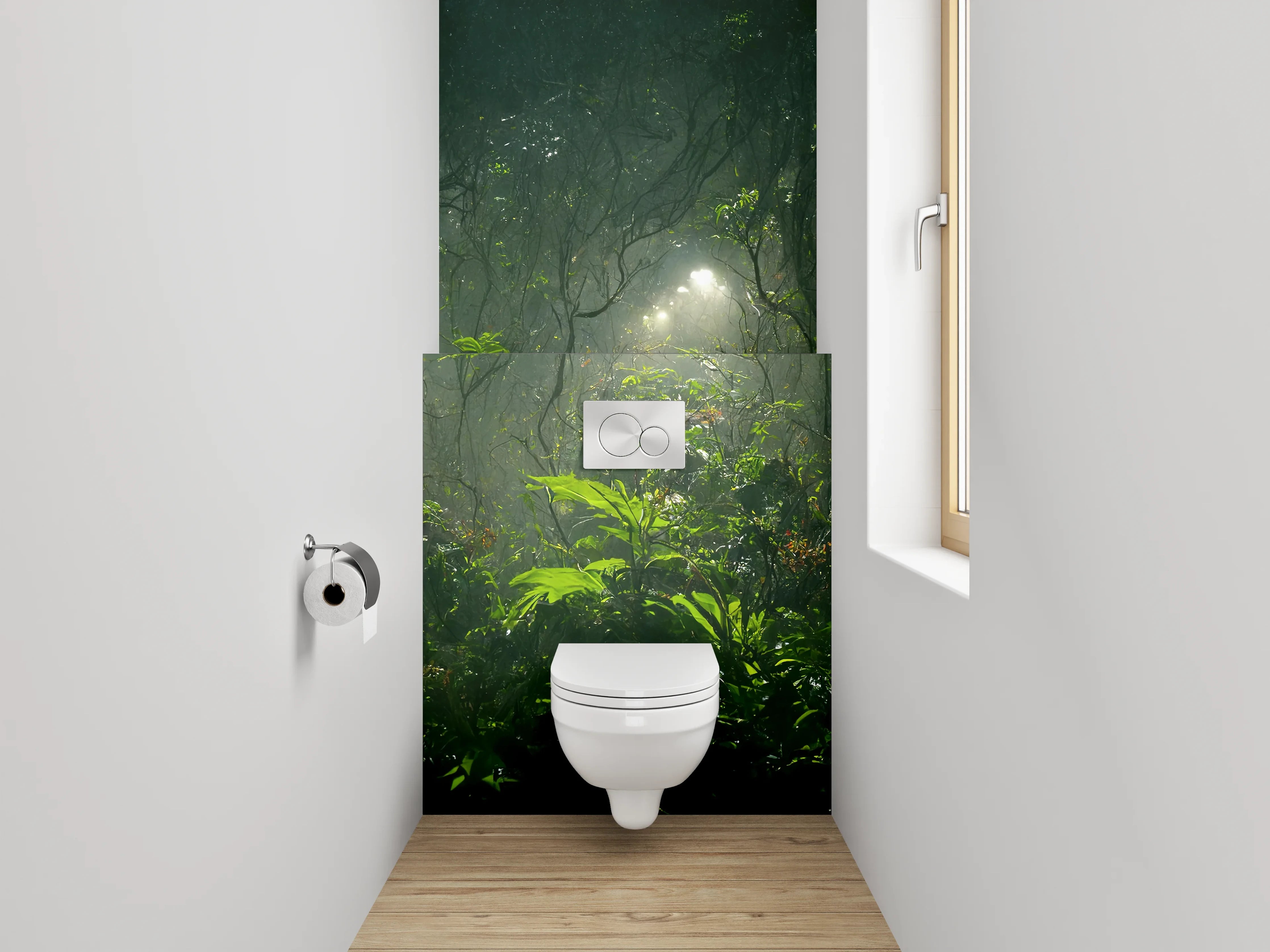 WC-Rückwand - Mystischer Dschungel im Morgenlicht