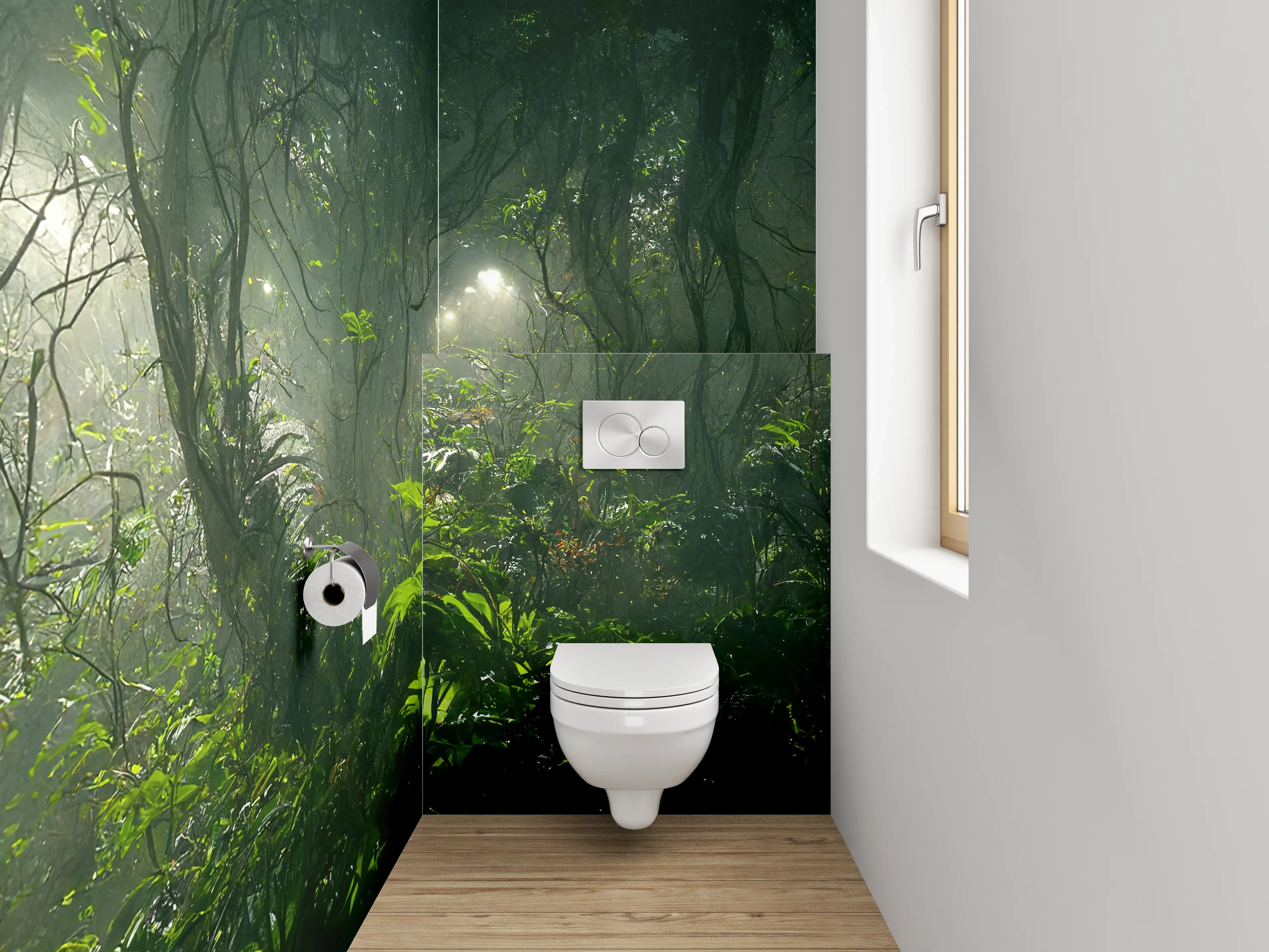 WC-Rückwand - Mystischer Dschungel im Morgenlicht