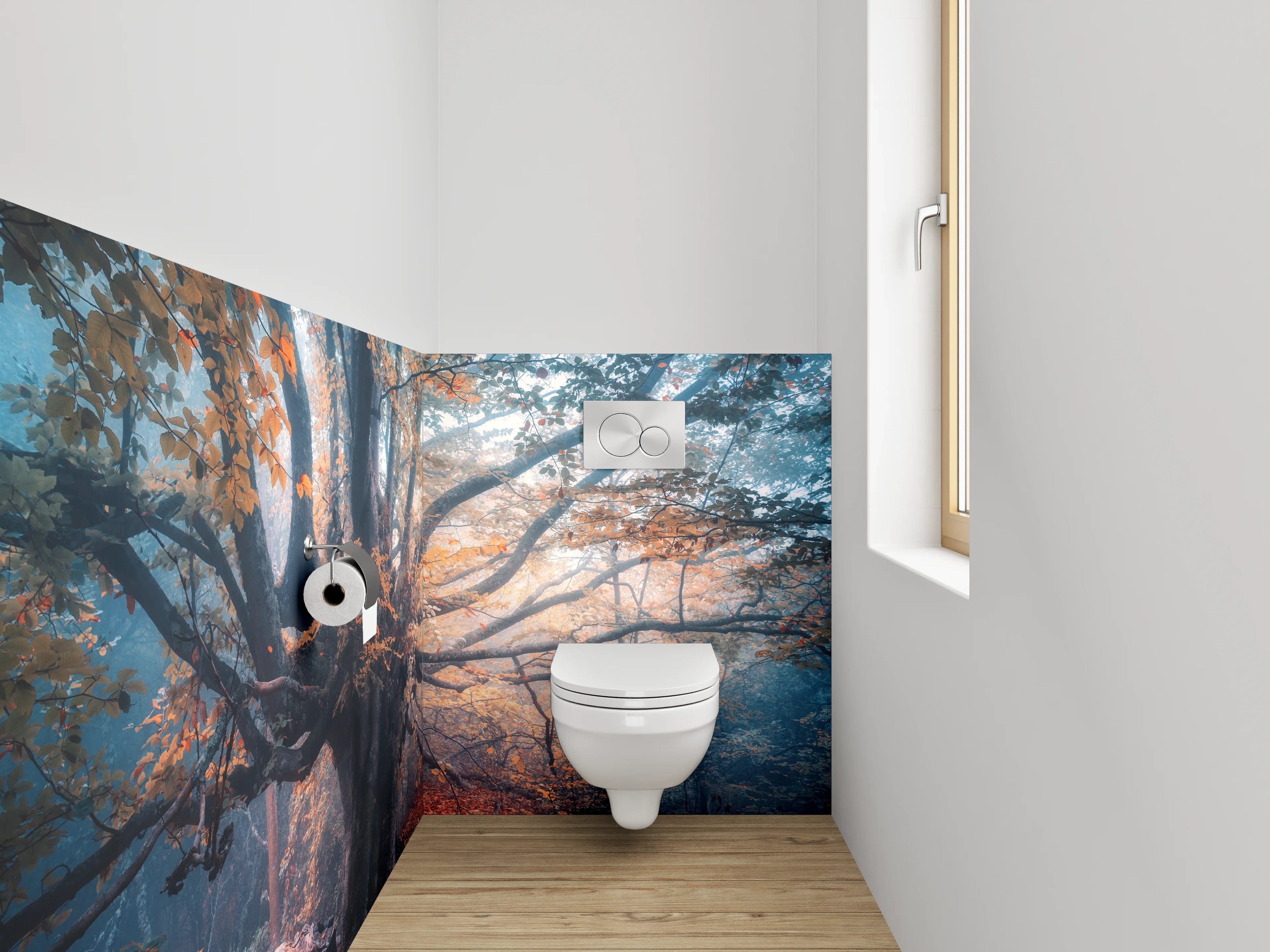 WC-Rückwand - Mystischer Herbstbaum im Nebelwald