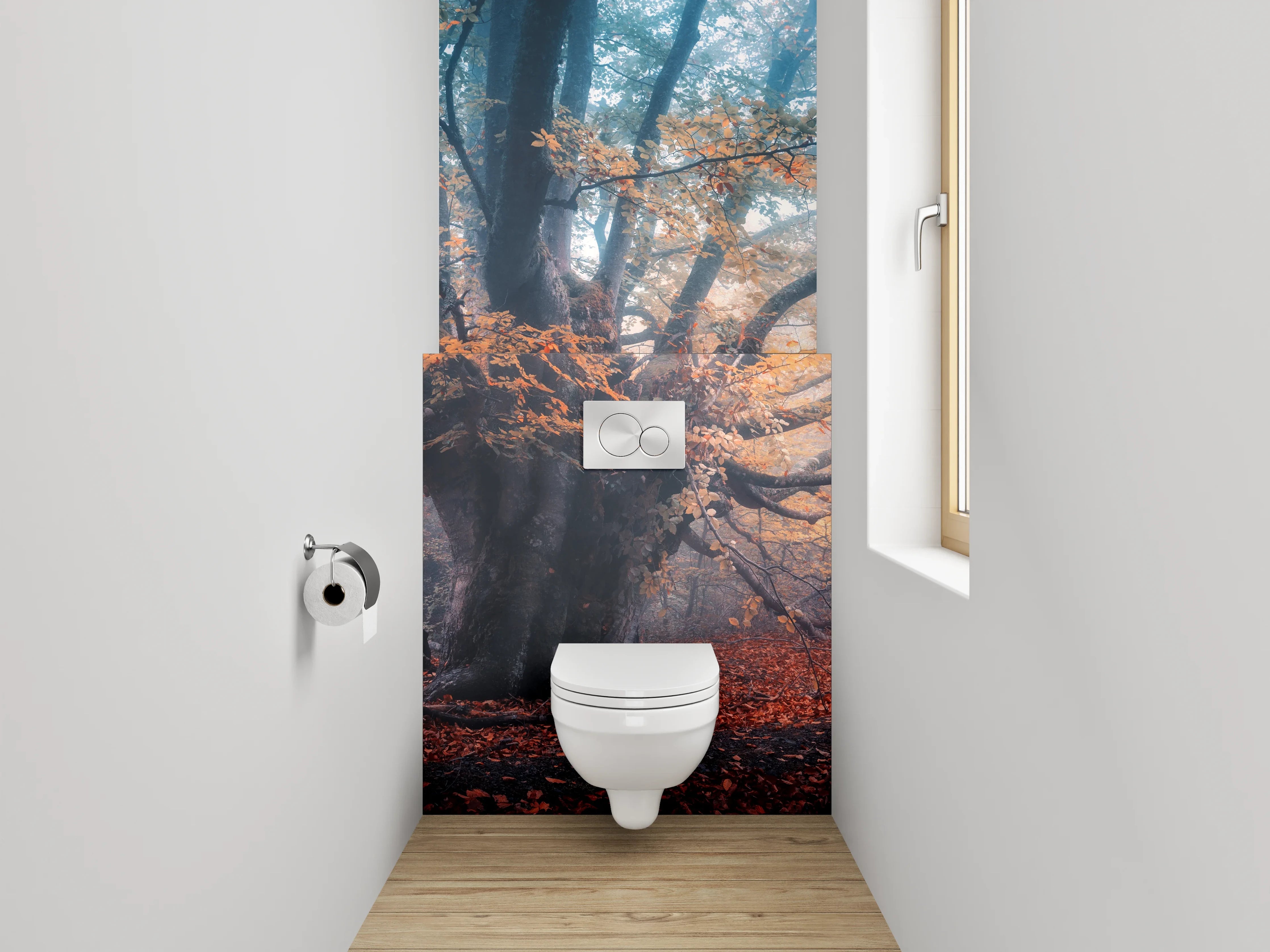 WC-Rückwand - Mystischer Herbstbaum im Nebelwald