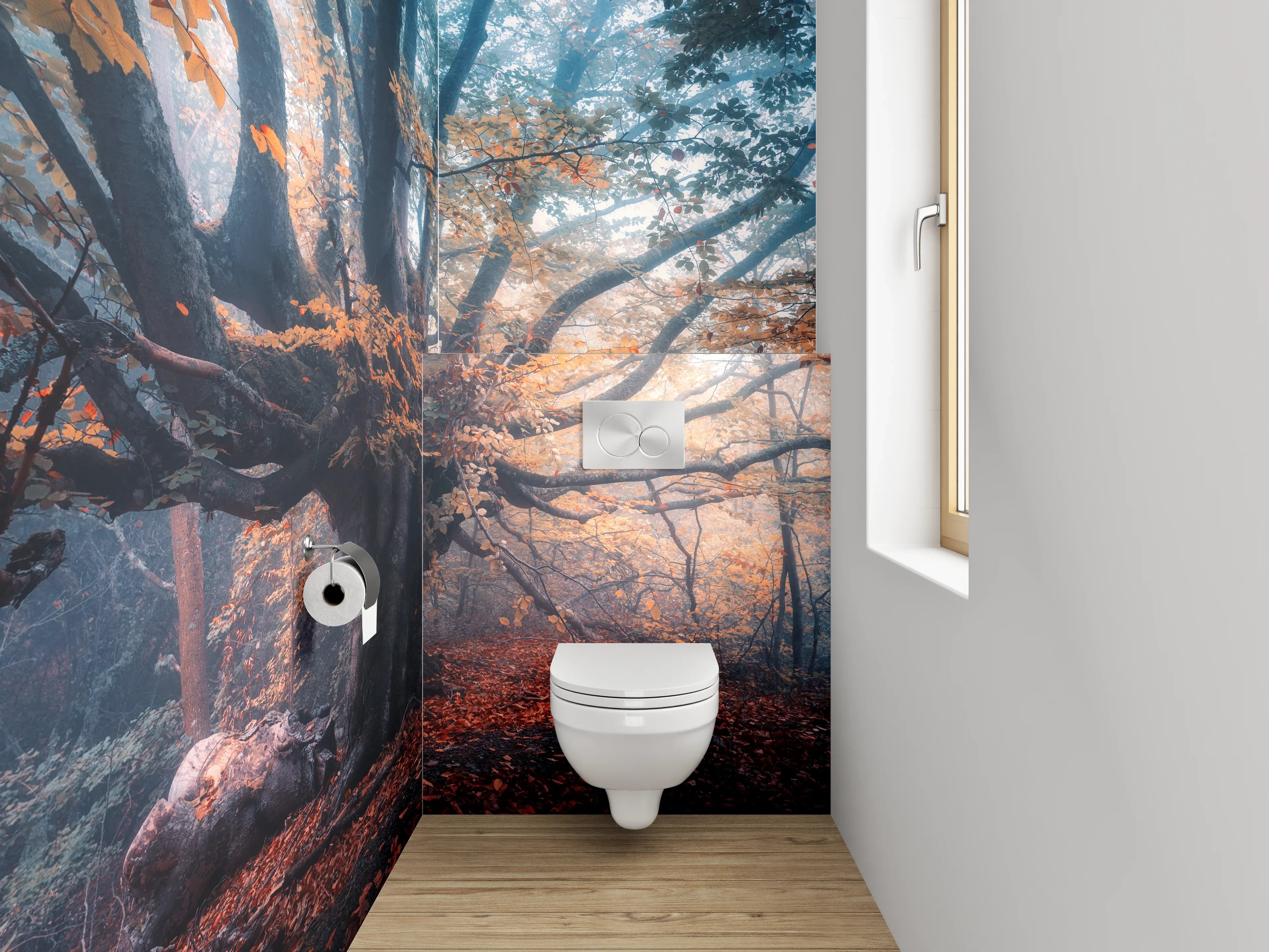 WC-Rückwand - Mystischer Herbstbaum im Nebelwald