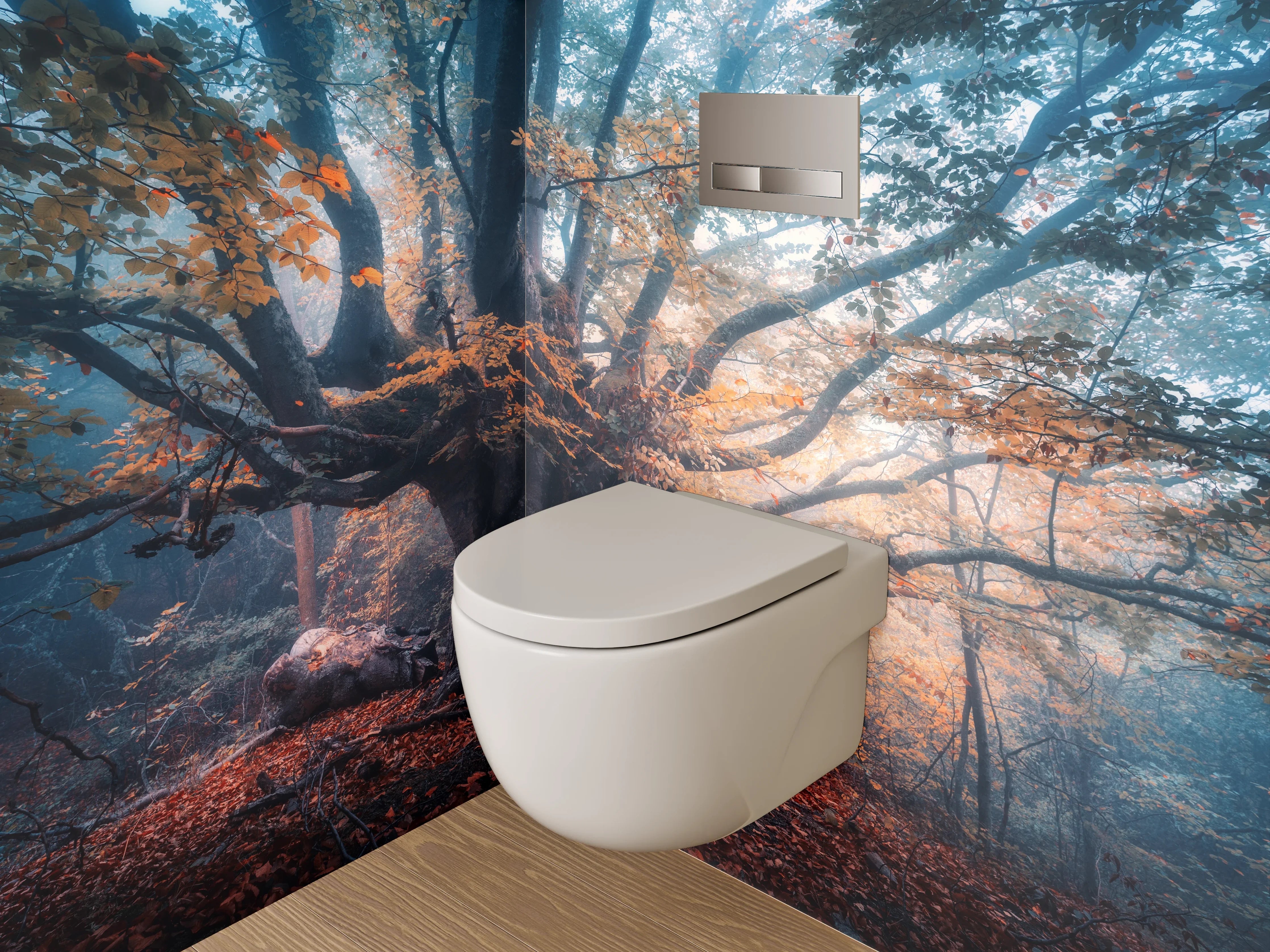 WC-Rückwand - Mystischer Herbstbaum im Nebelwald