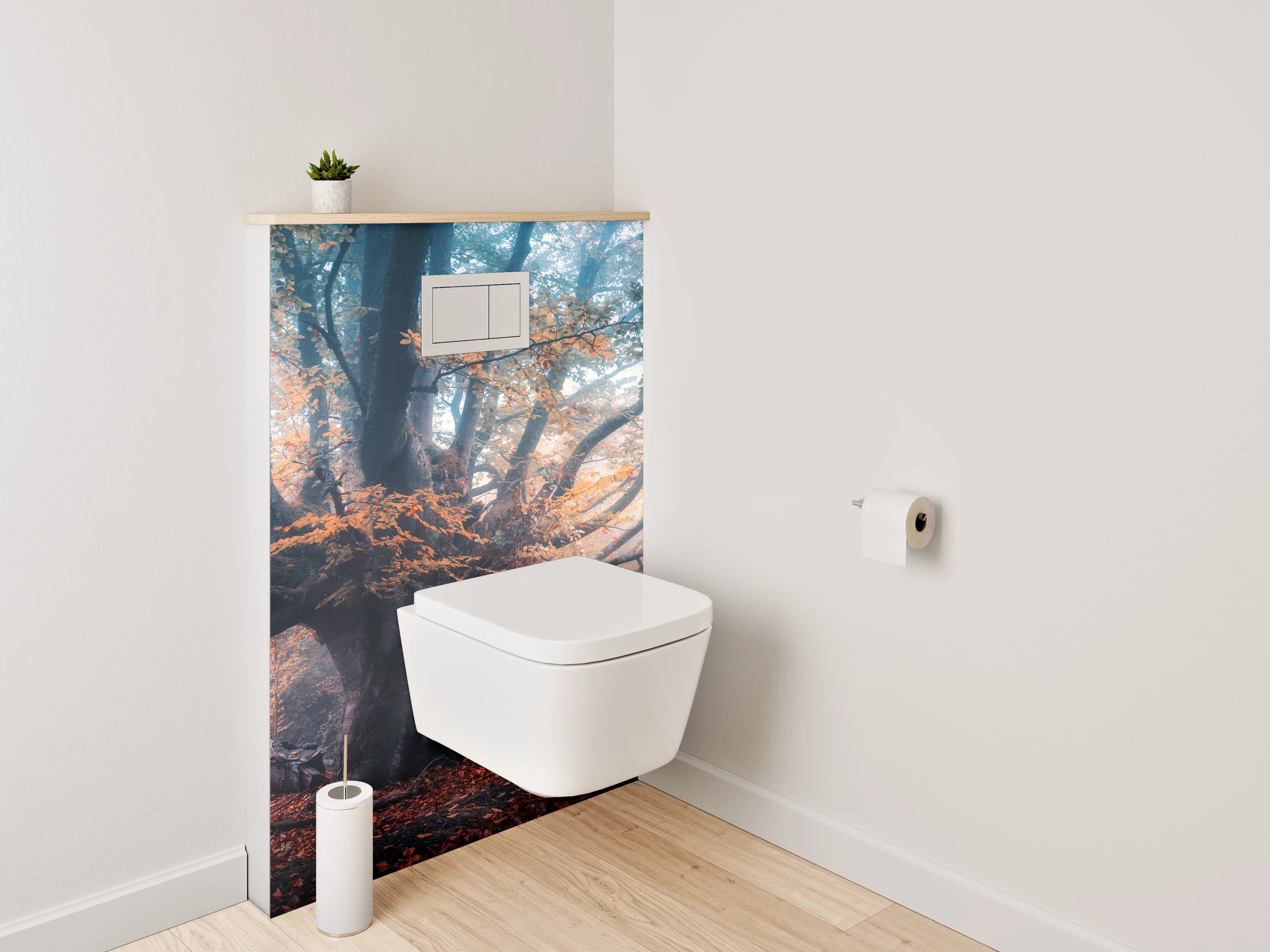 WC-Rückwand - Mystischer Herbstbaum im Nebelwald