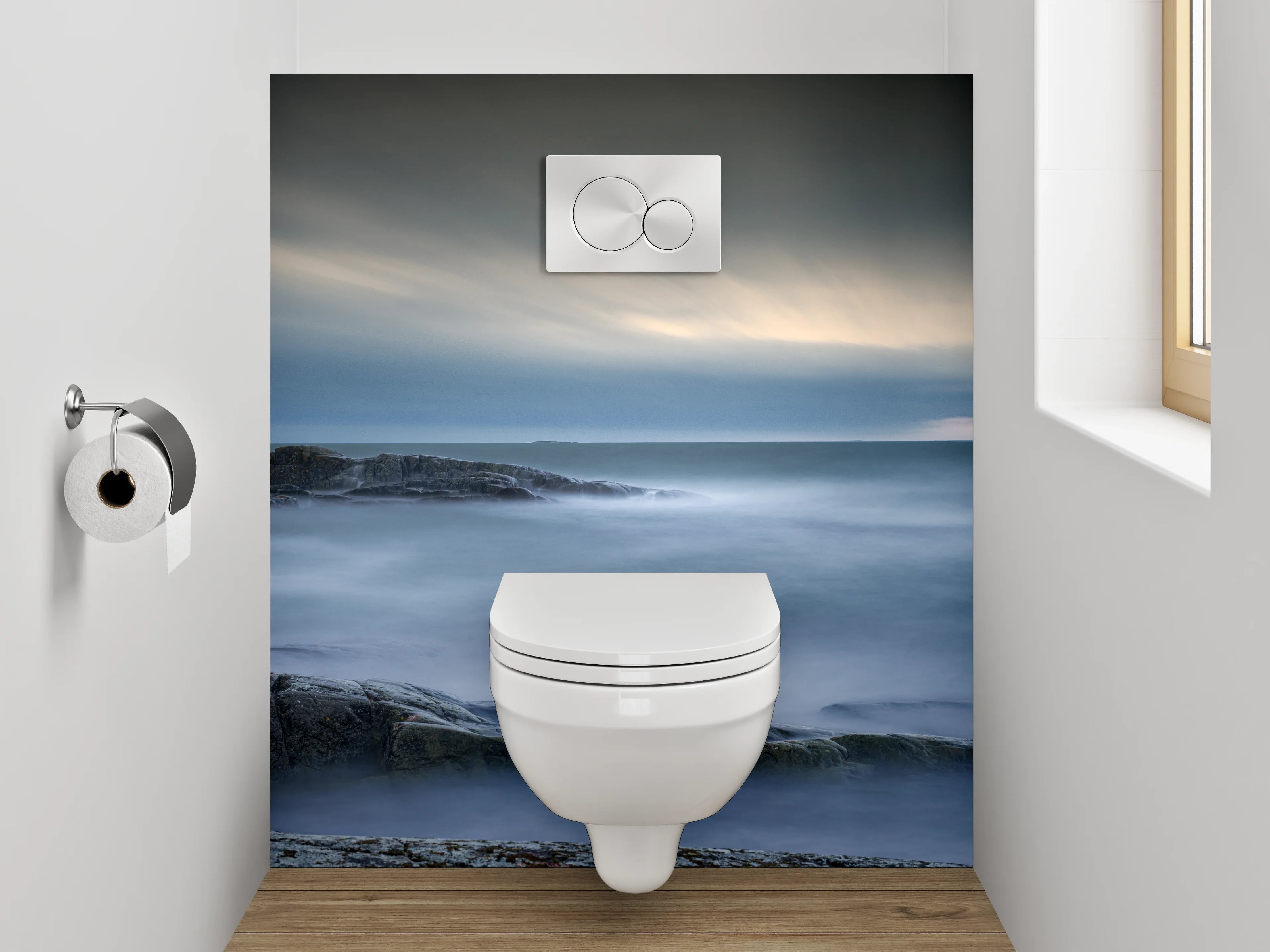 WC-Rückwand - Mystischer Küstenblick im sanften Abendlicht