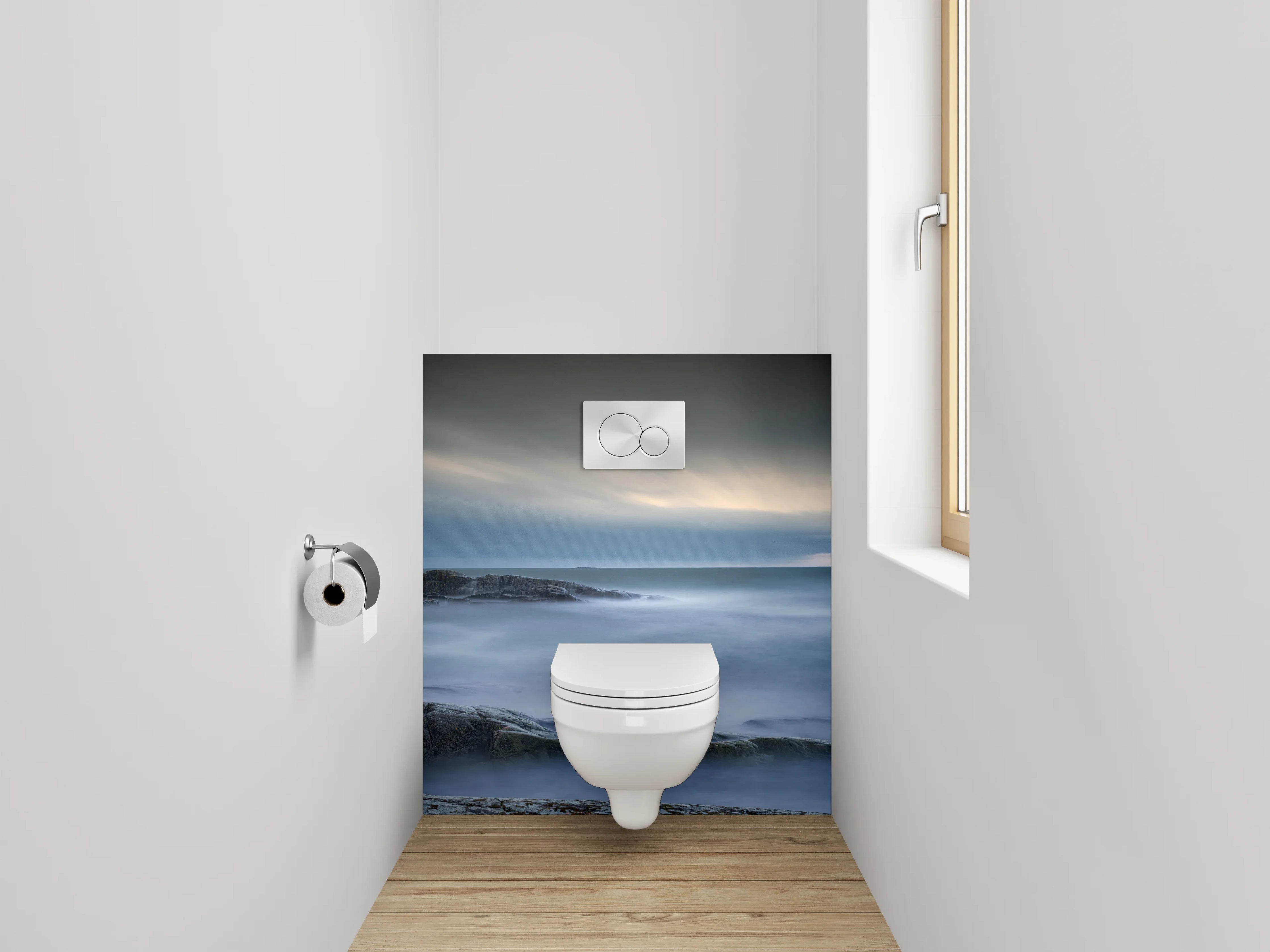 WC-Rückwand - Mystischer Küstenblick im sanften Abendlicht