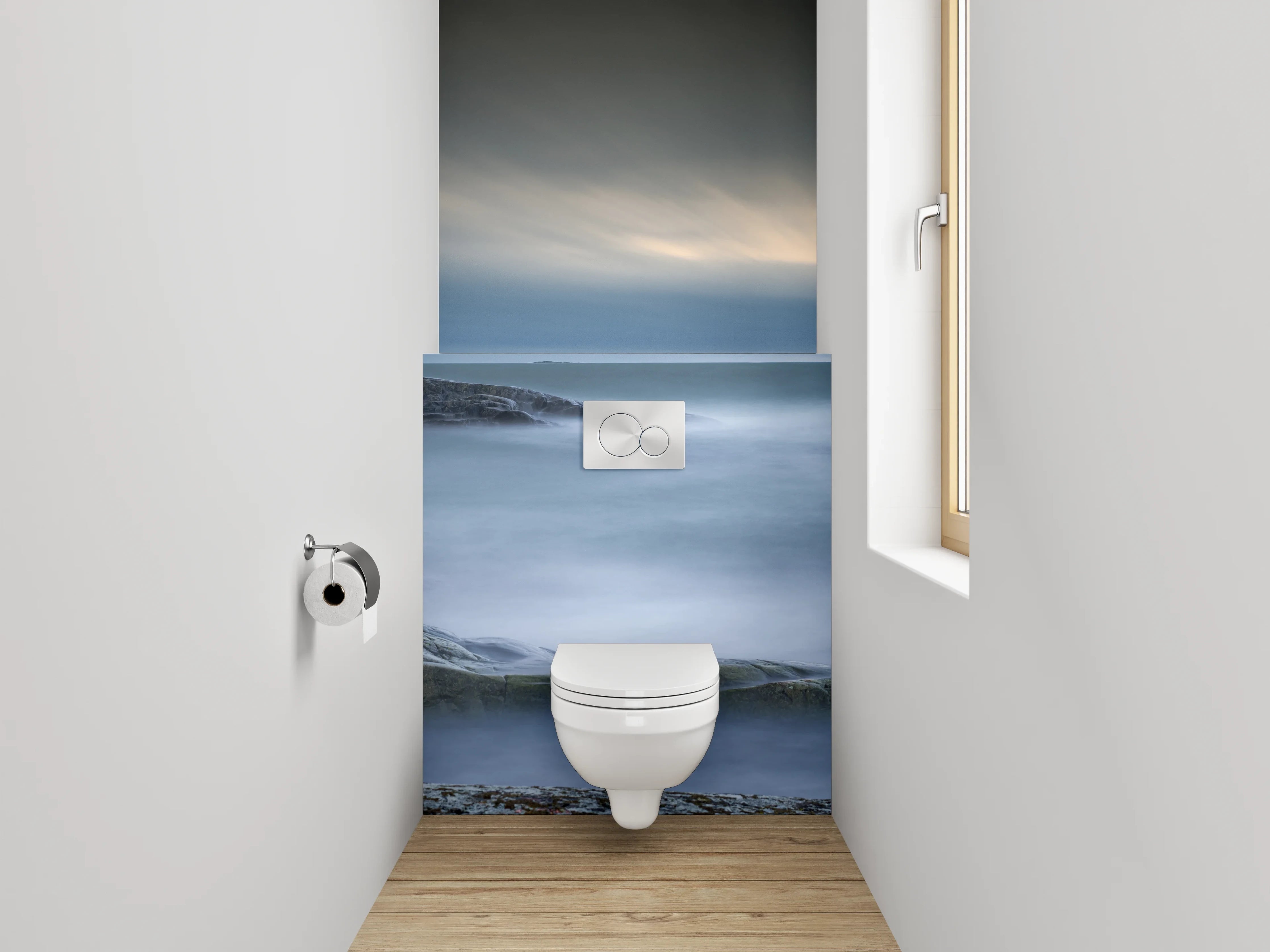 WC-Rückwand - Mystischer Küstenblick im sanften Abendlicht