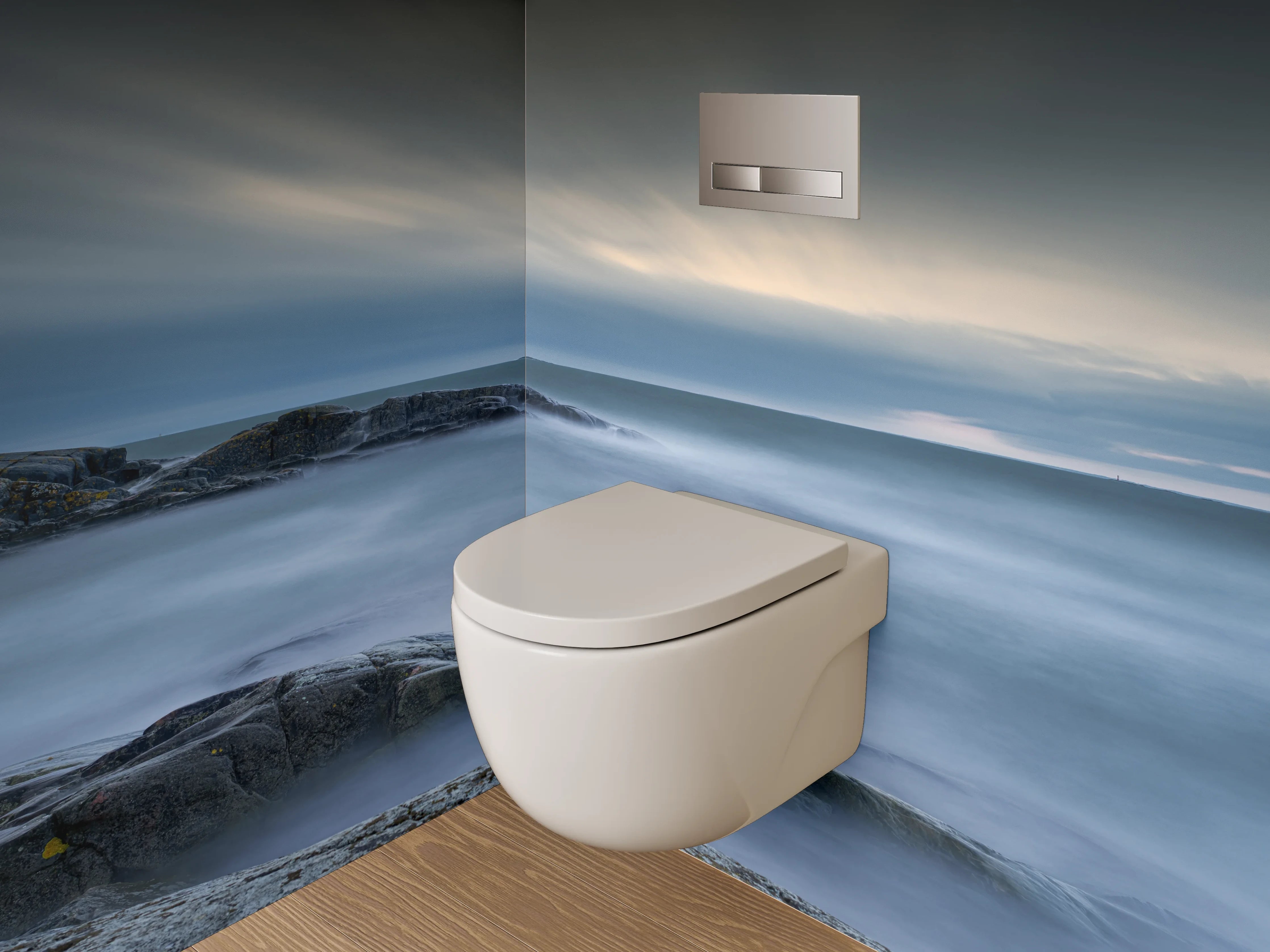 WC-Rückwand - Mystischer Küstenblick im sanften Abendlicht