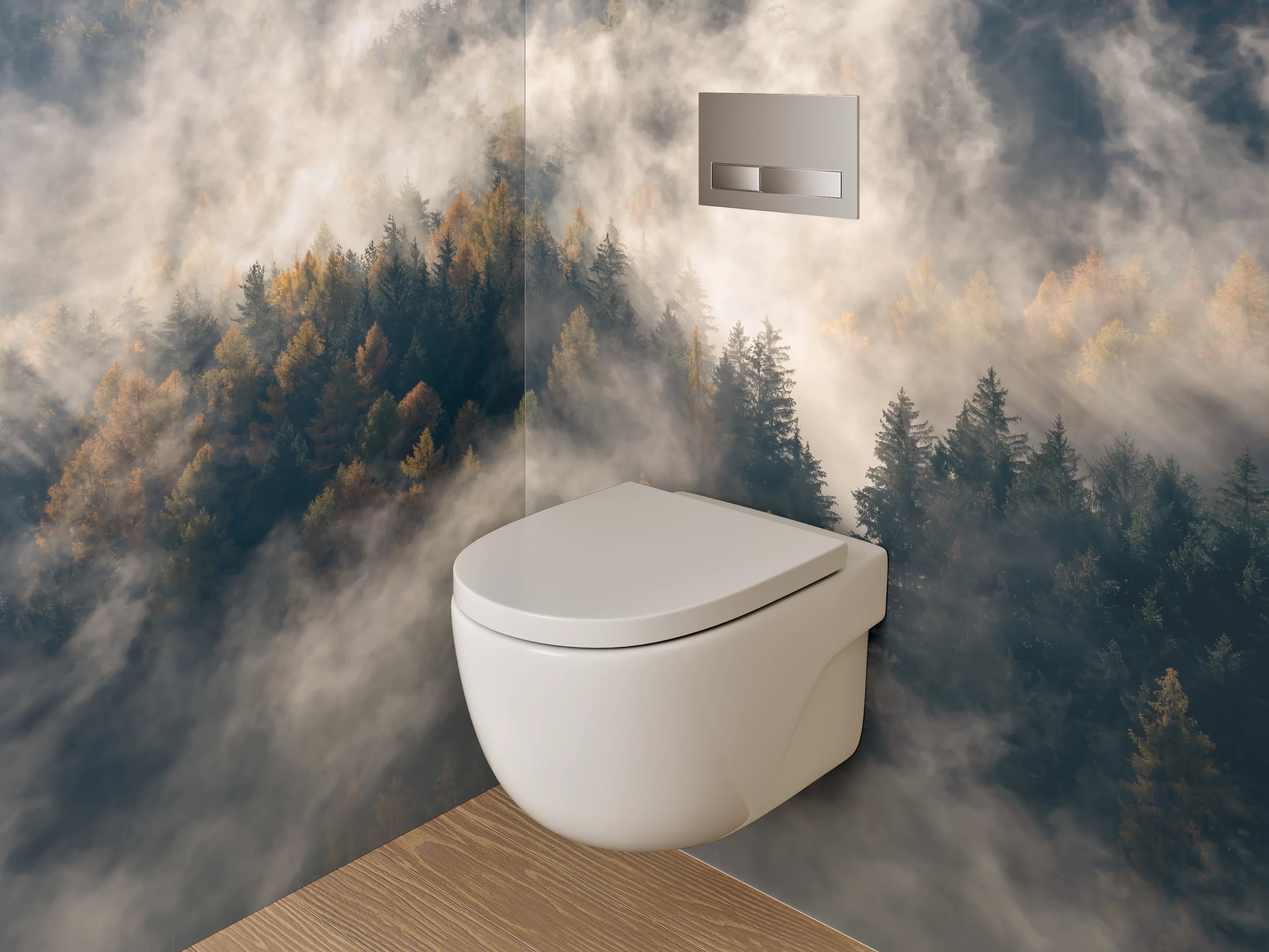 WC-Rückwand - Mystischer Nebelwald Fotokunst
