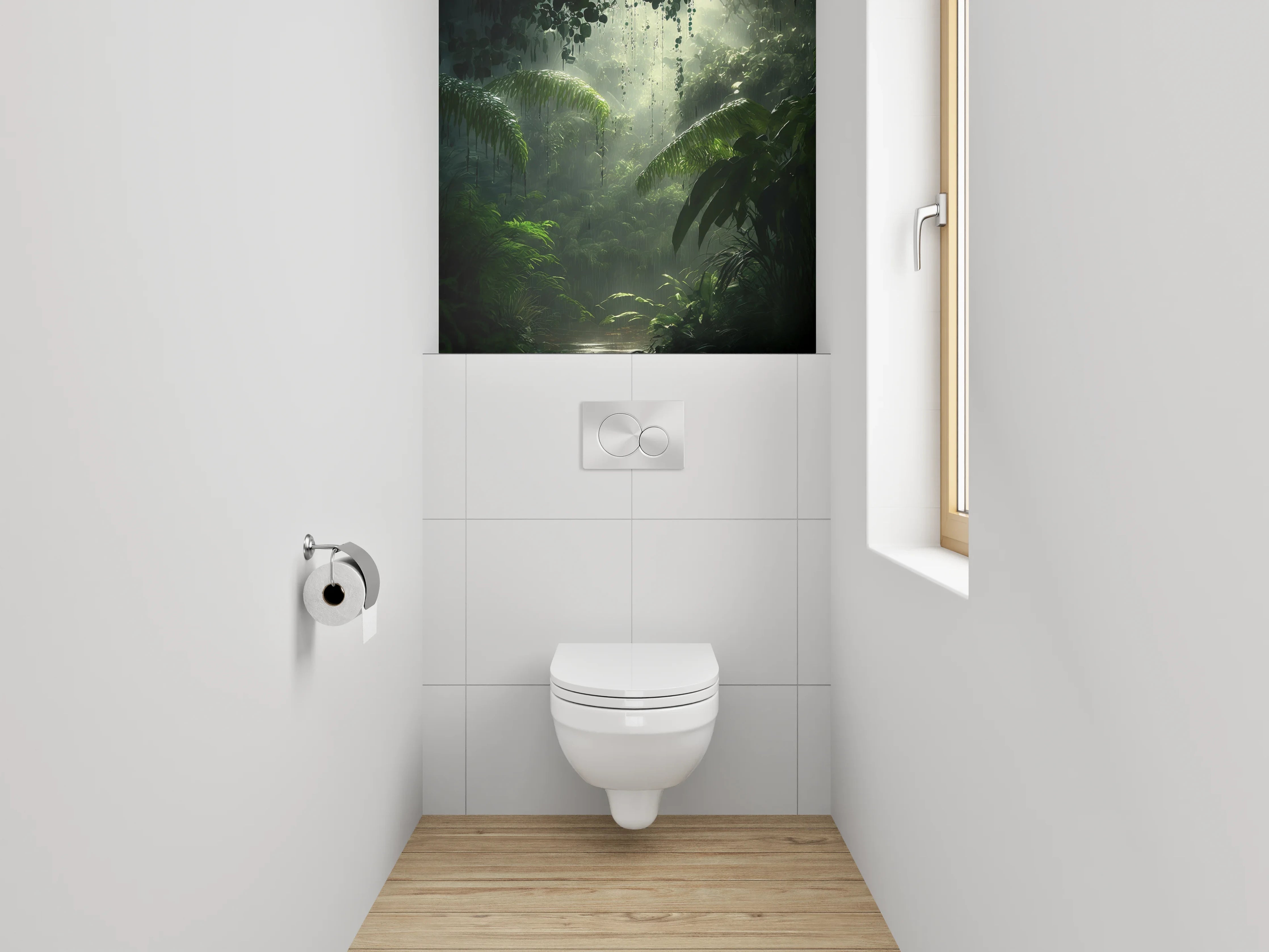 WC-Rückwand - Mystischer Regenwald Dschungel Lichtstrahlen