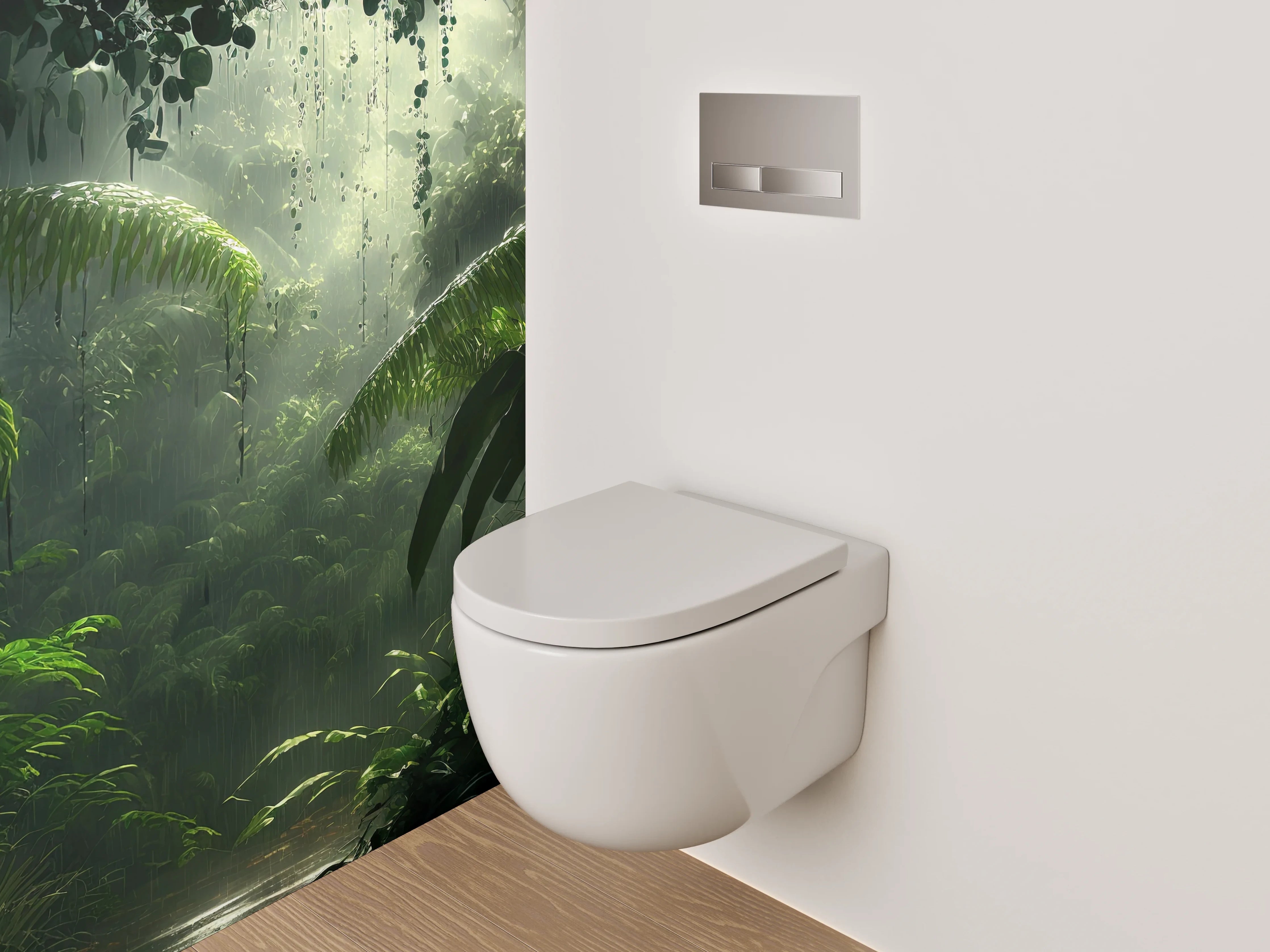 WC-Rückwand - Mystischer Regenwald Dschungel Lichtstrahlen