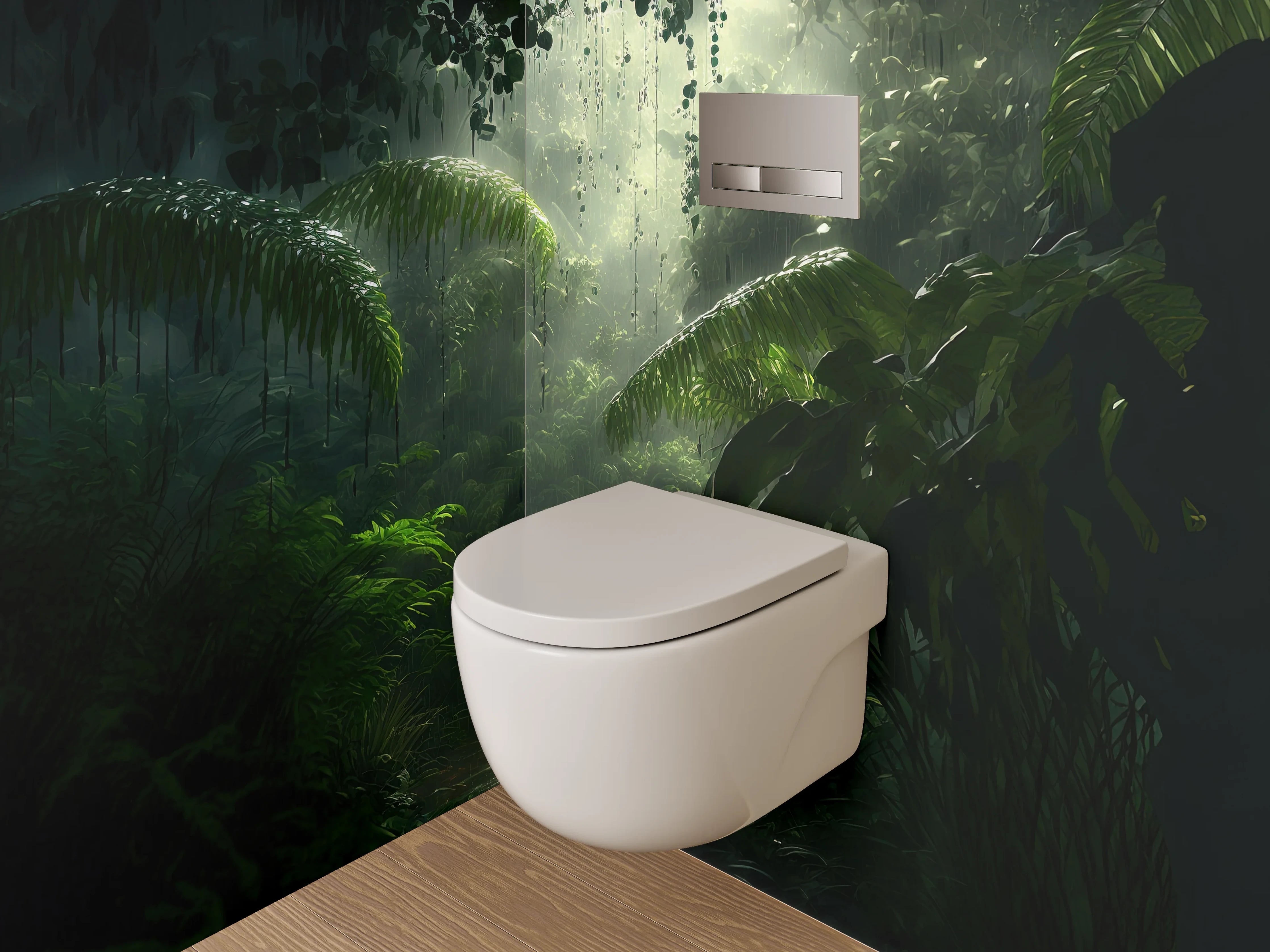 WC-Rückwand - Mystischer Regenwald Dschungel Lichtstrahlen