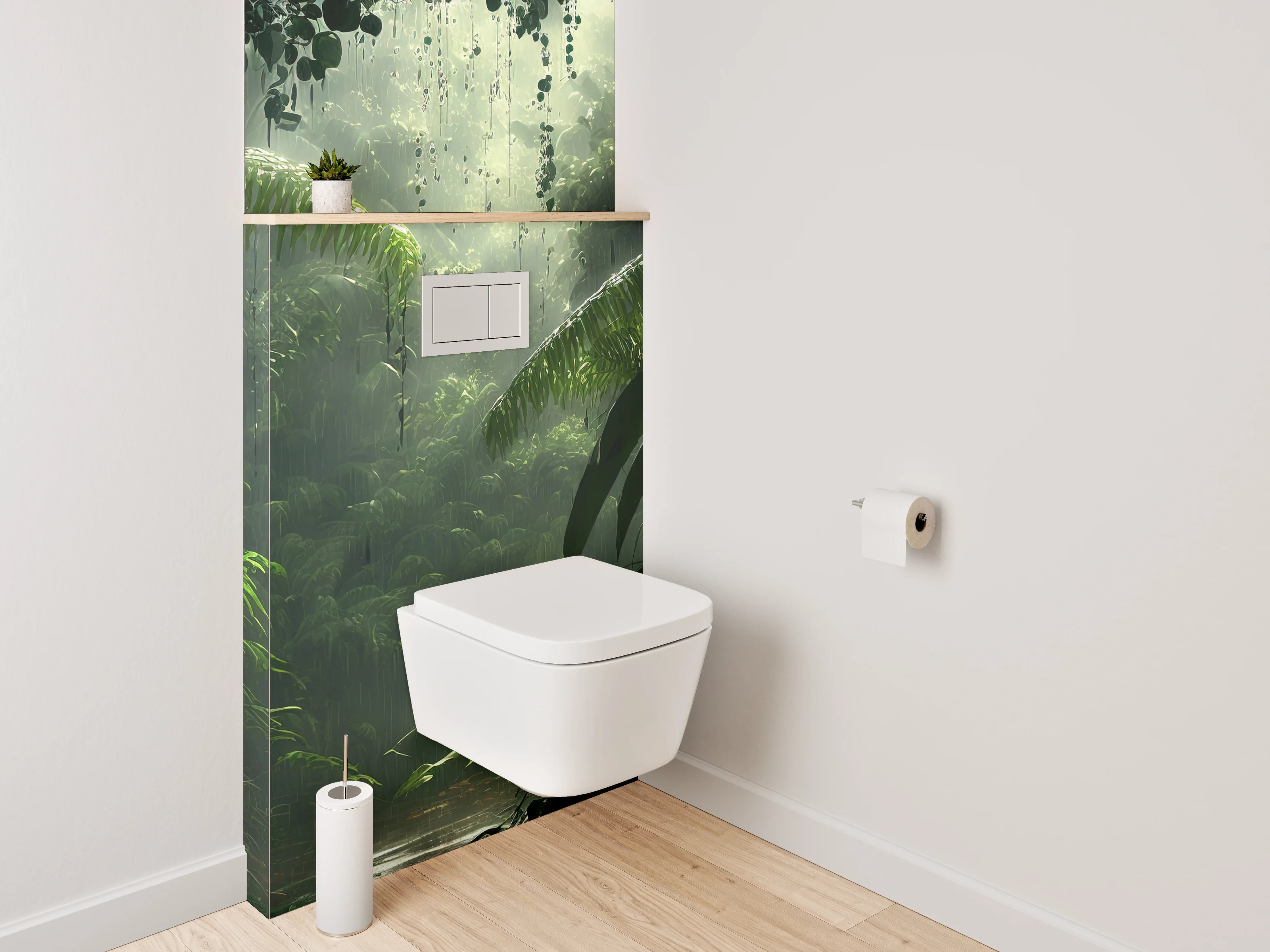 WC-Rückwand - Mystischer Regenwald Dschungel Lichtstrahlen