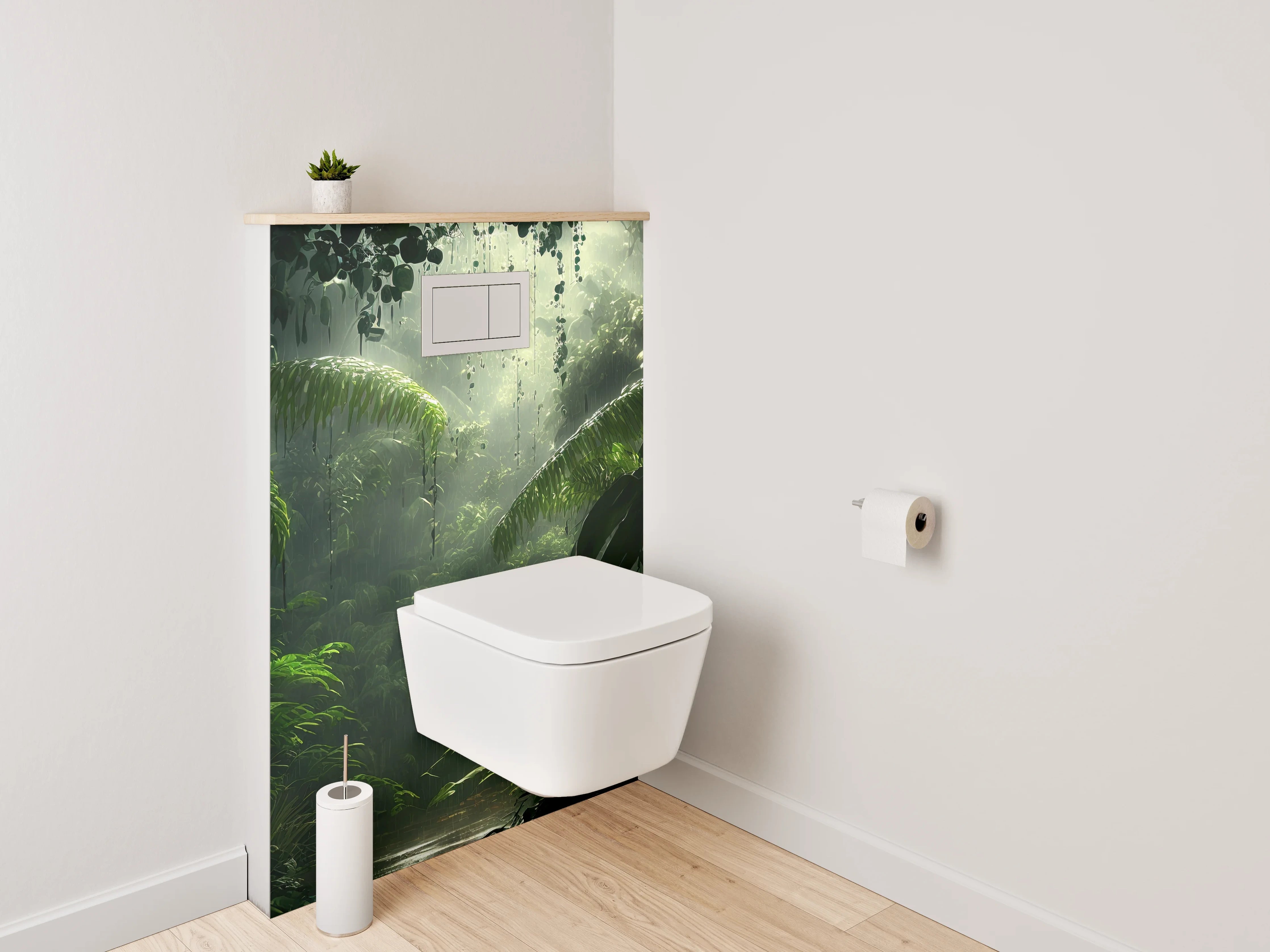 WC-Rückwand - Mystischer Regenwald Dschungel Lichtstrahlen