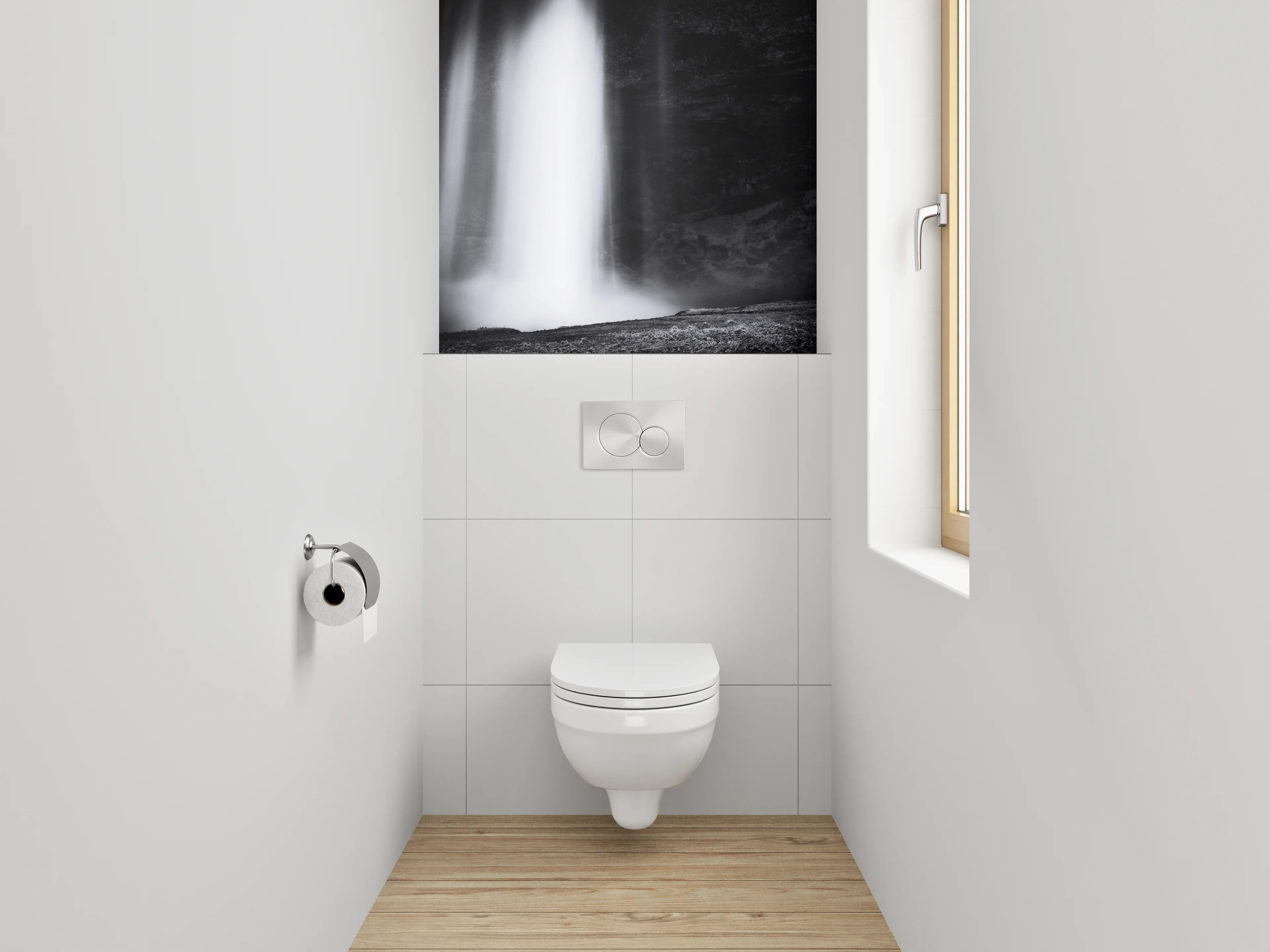 WC-Rückwand - Mystischer Schwarz-Weiß Wasserfall