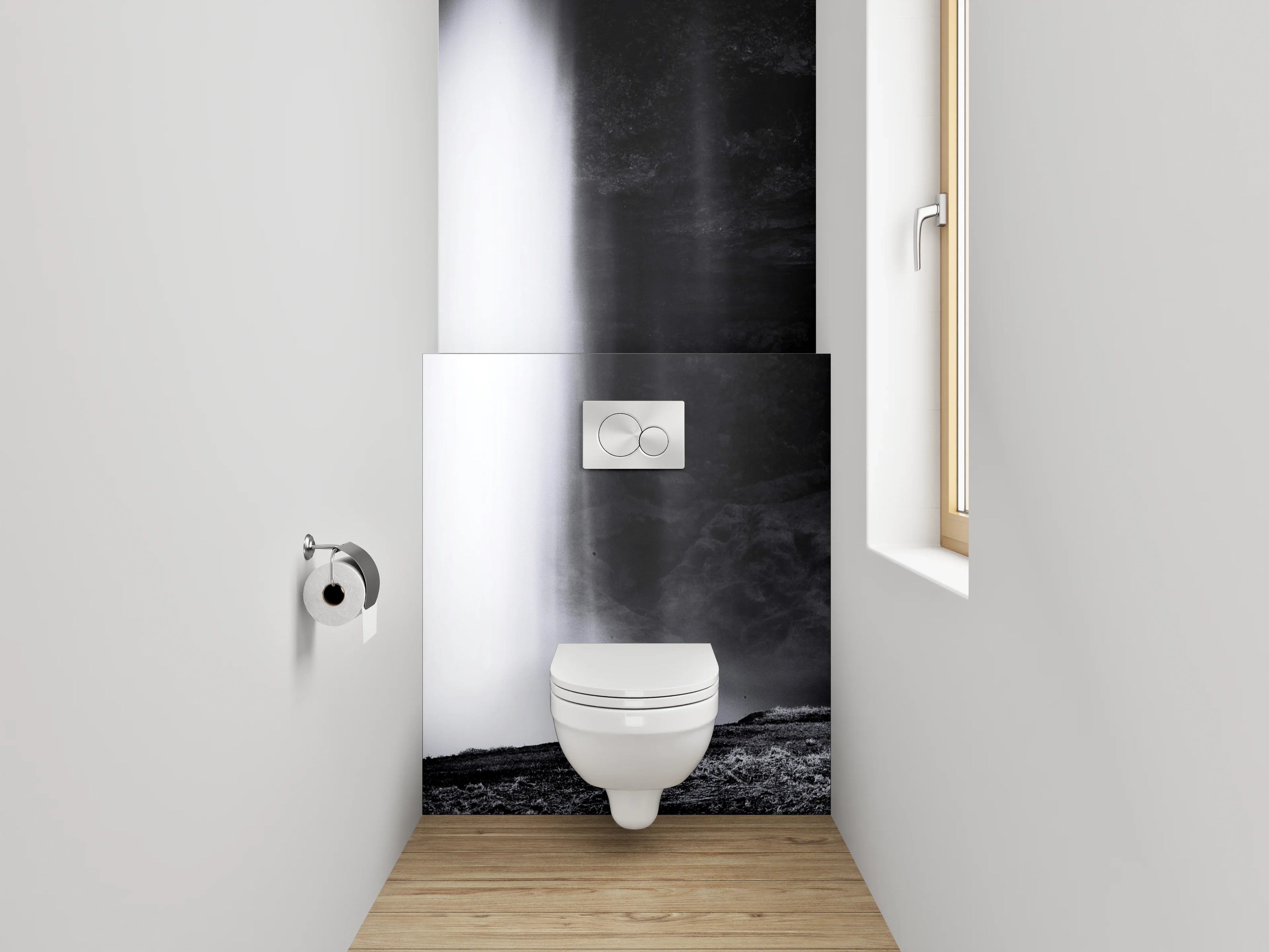 WC-Rückwand - Mystischer Schwarz-Weiß Wasserfall