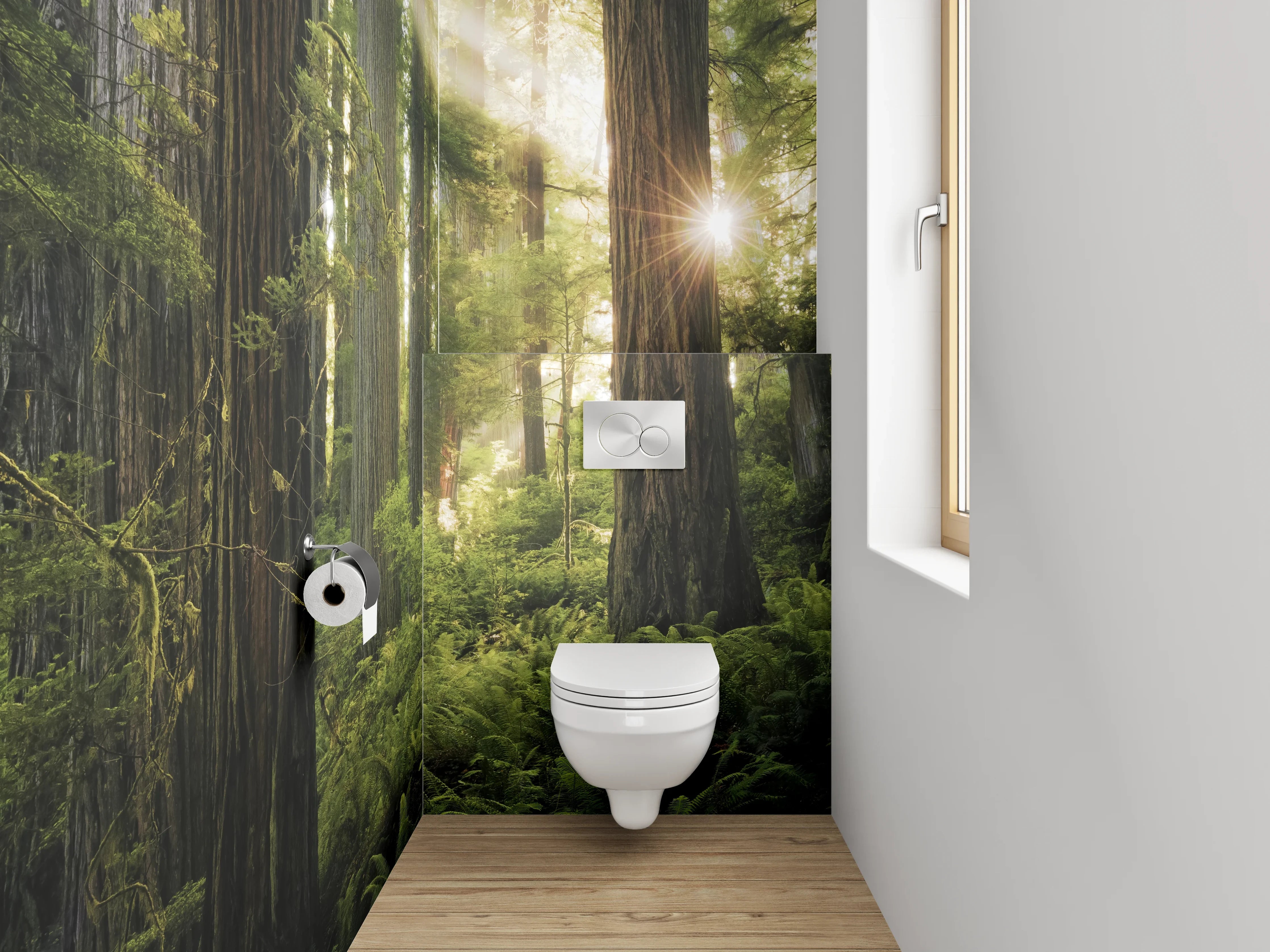 WC-Rückwand - Mystischer Wald Sonnenstrahlen