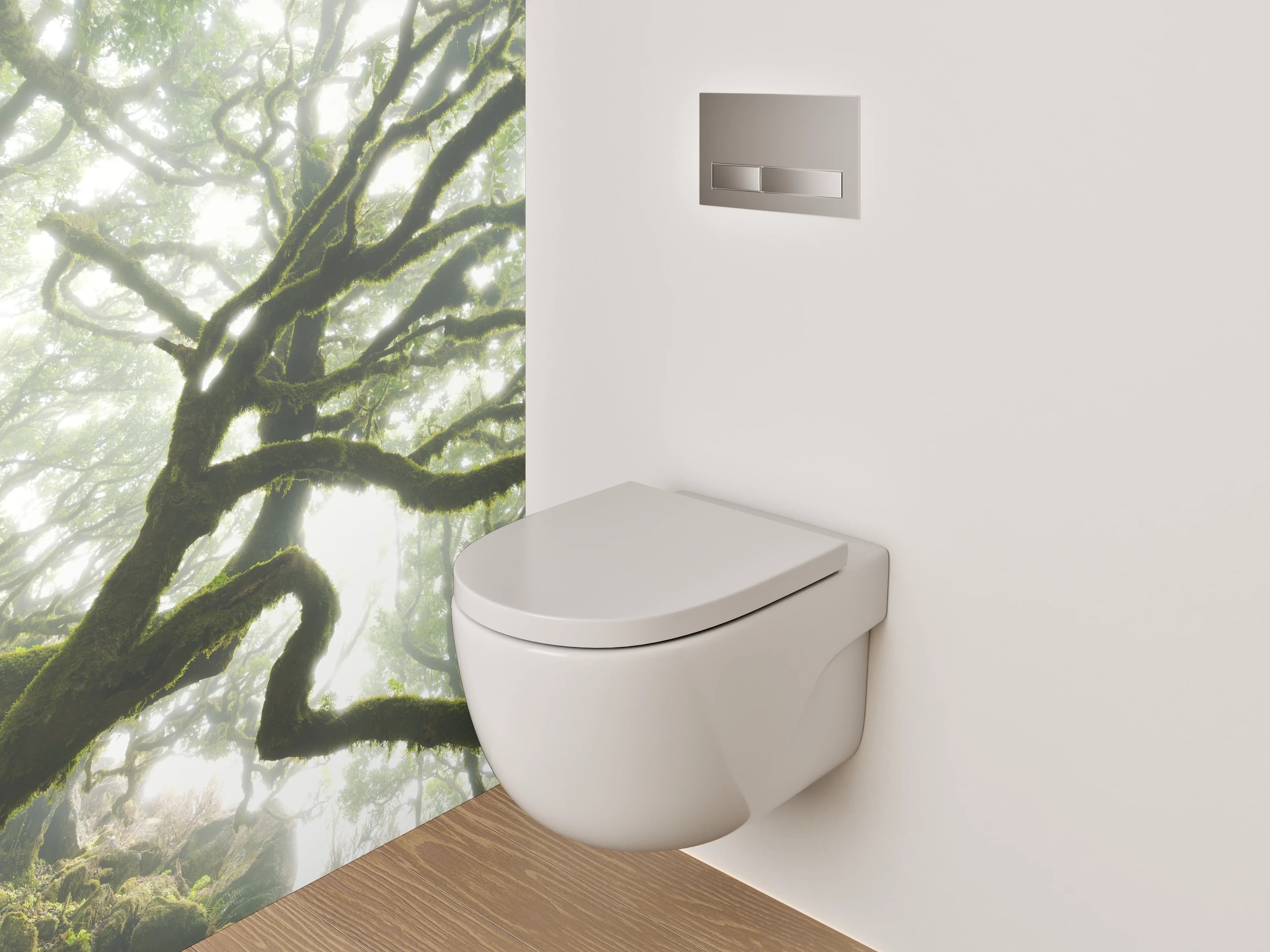WC-Rückwand - Mystischer Wald im Morgendunst