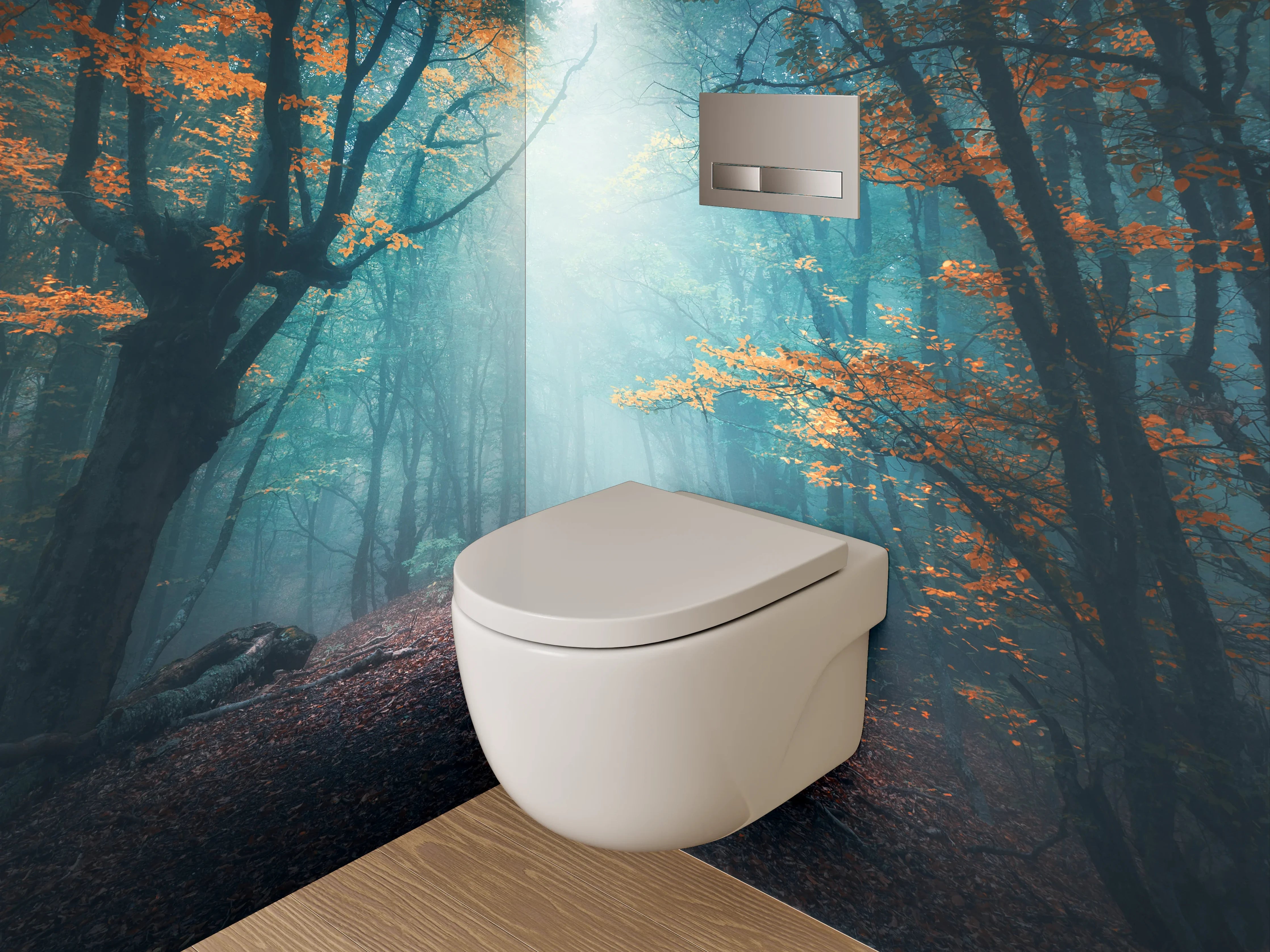 WC-Rückwand - Mystischer Wald im Morgenlicht