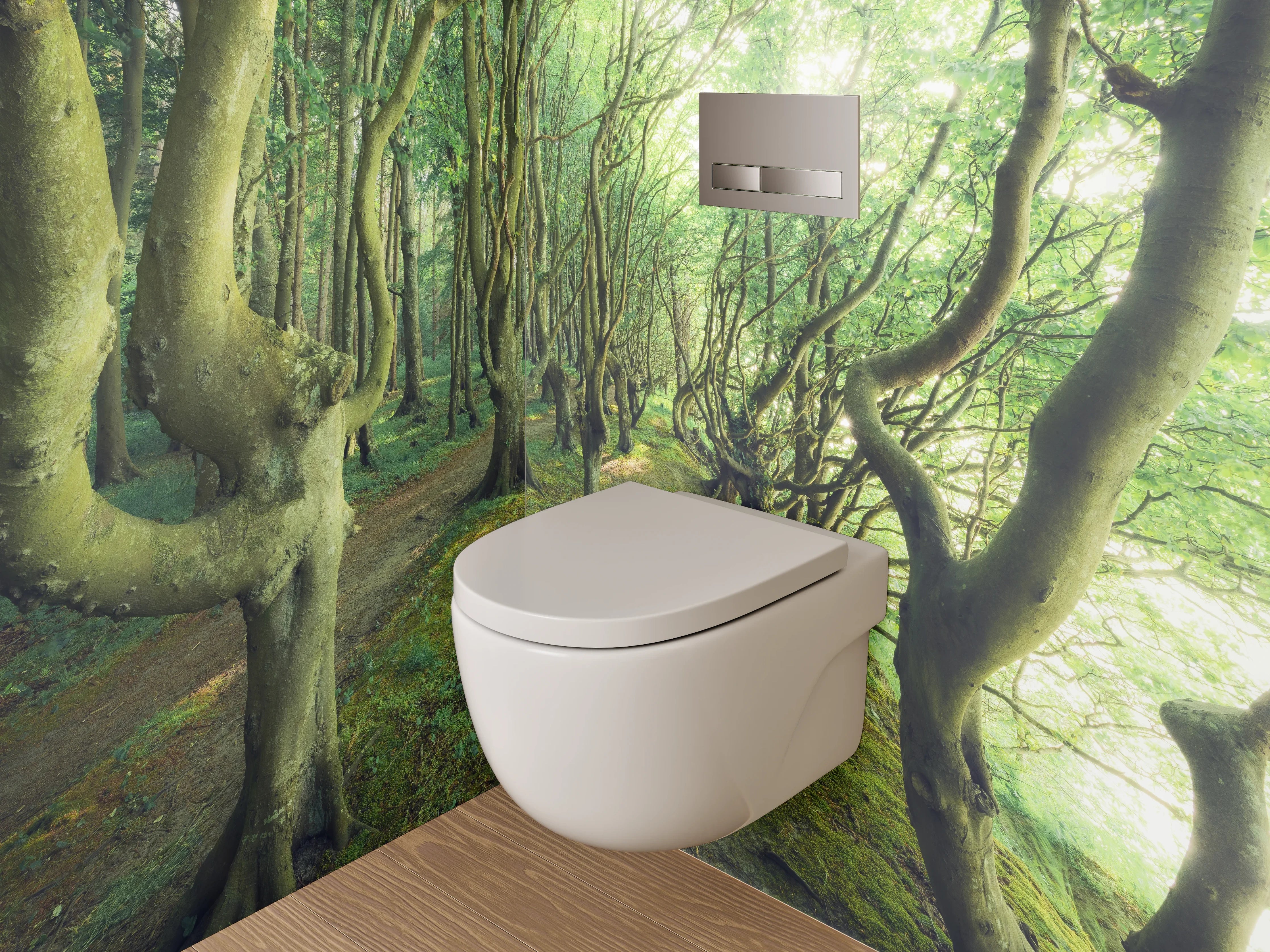 WC-Rückwand - Mystischer Wald im Sonnenlicht