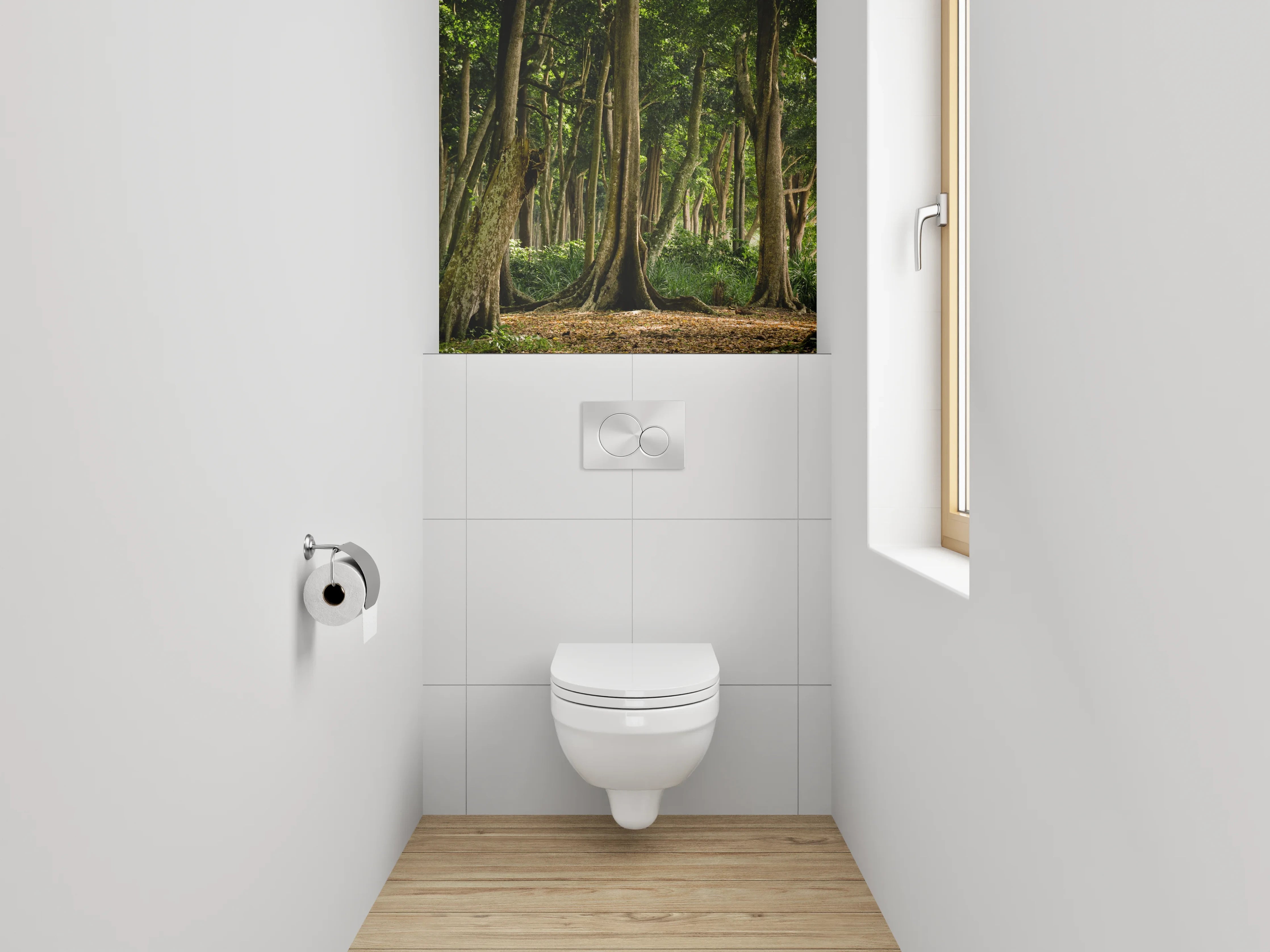 WC-Rückwand - Mystischer Wald im Sonnenschein