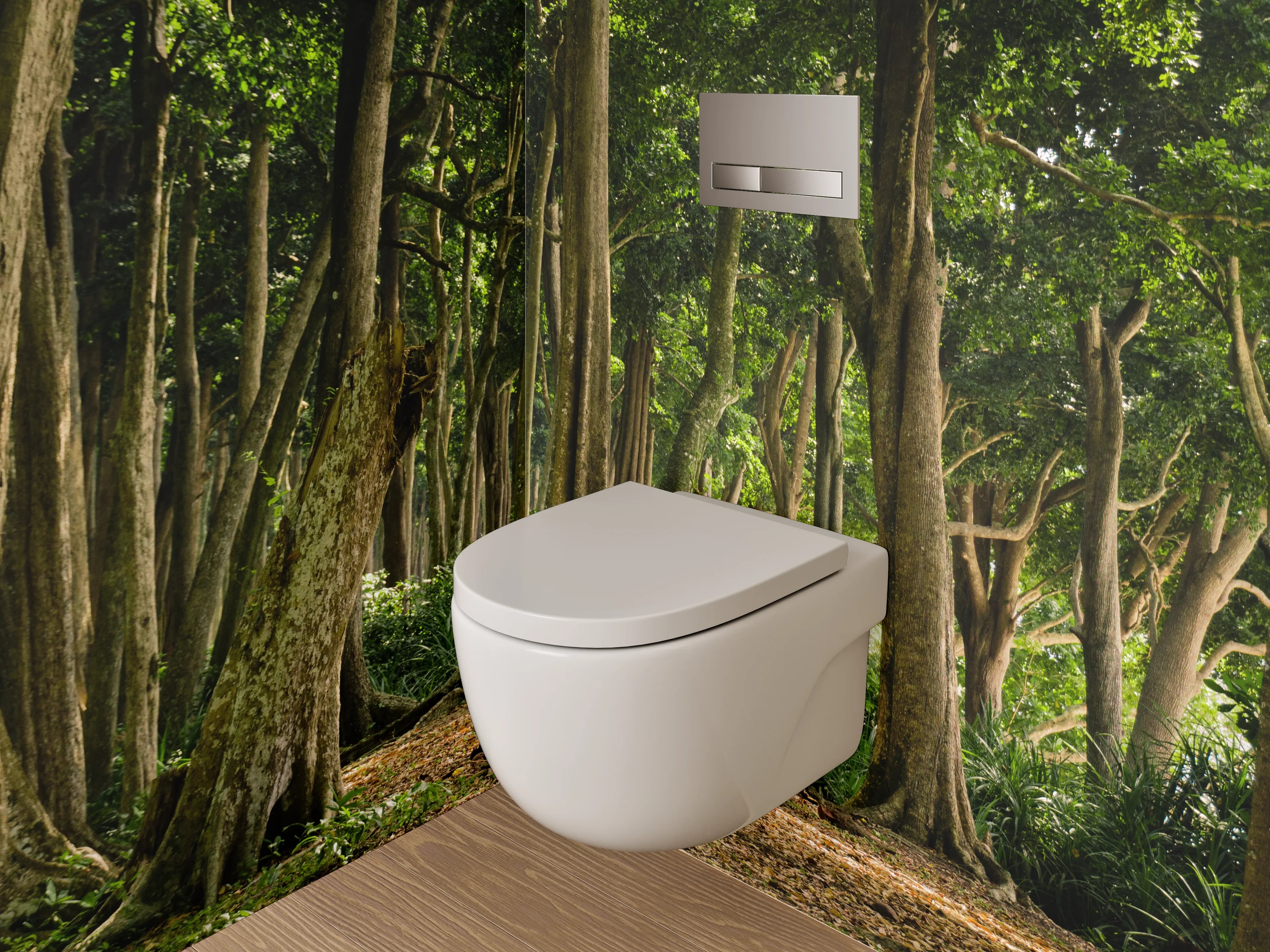 WC-Rückwand - Mystischer Wald im Sonnenschein