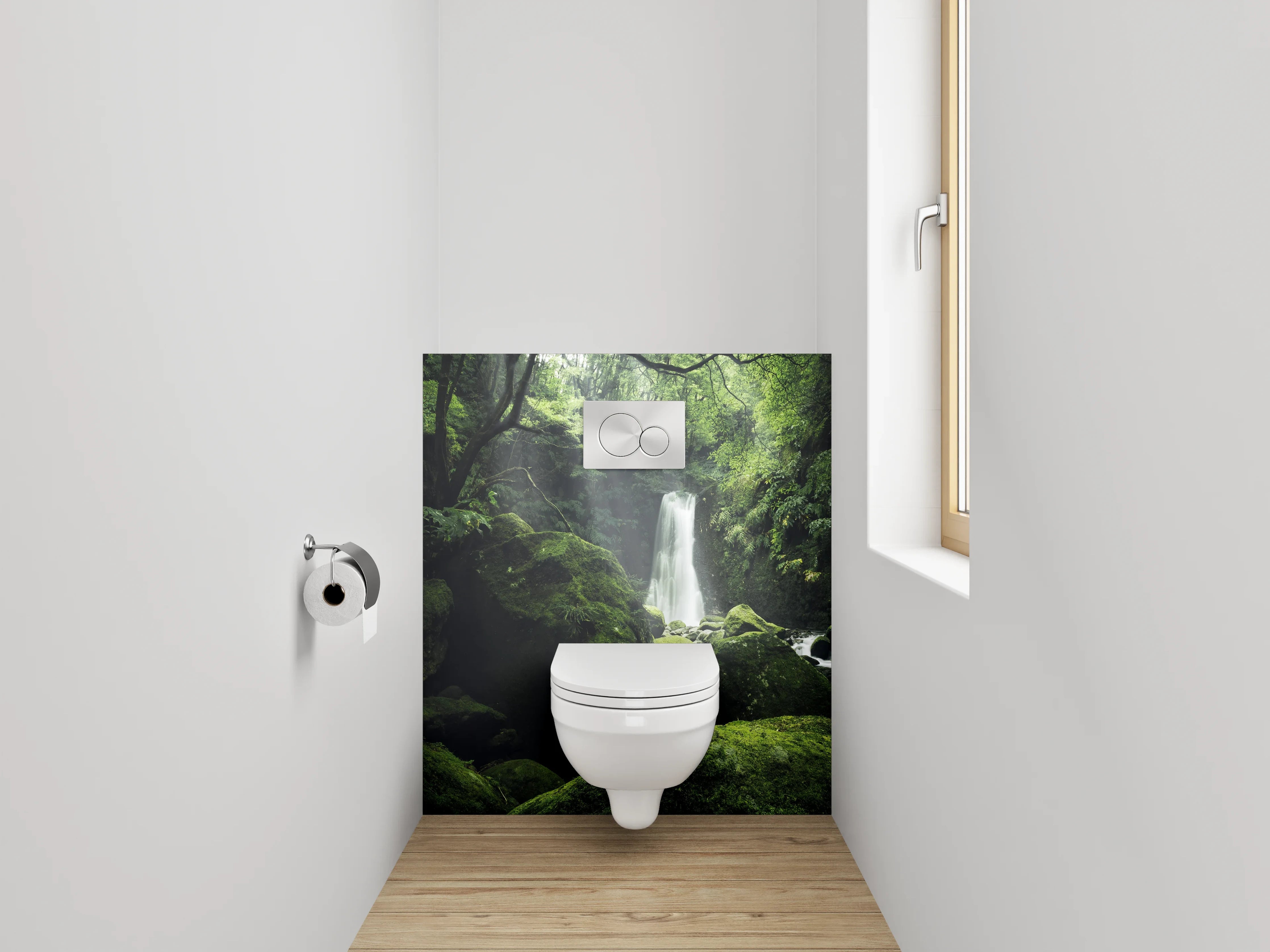 WC-Rückwand - Mystischer Wald mit Wasserfall